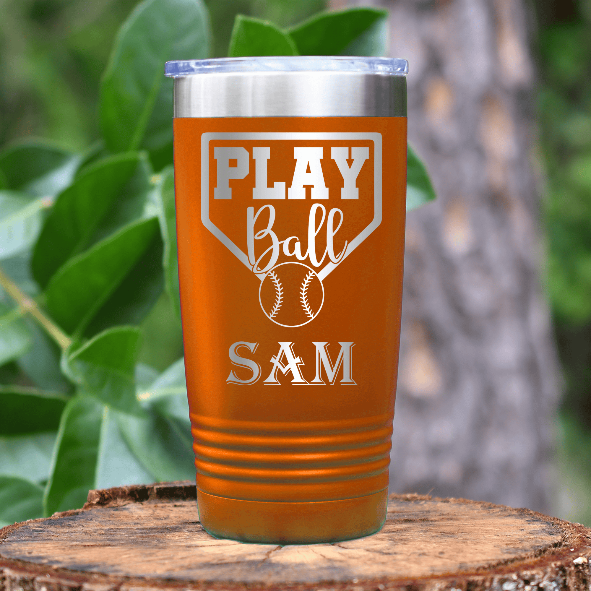 Orange Baseball Tumbler With Its Game Time Design