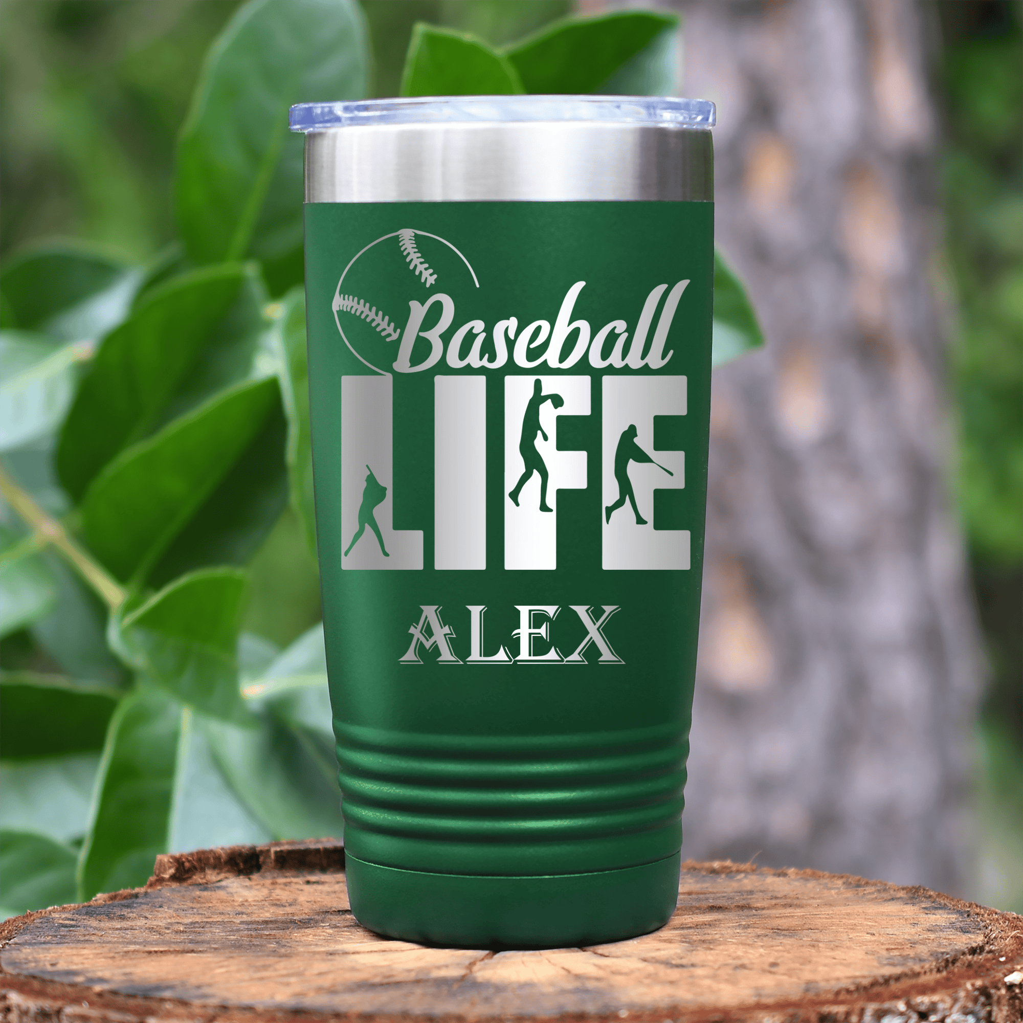 Green Baseball Tumbler With Living The Diamond Dream Design