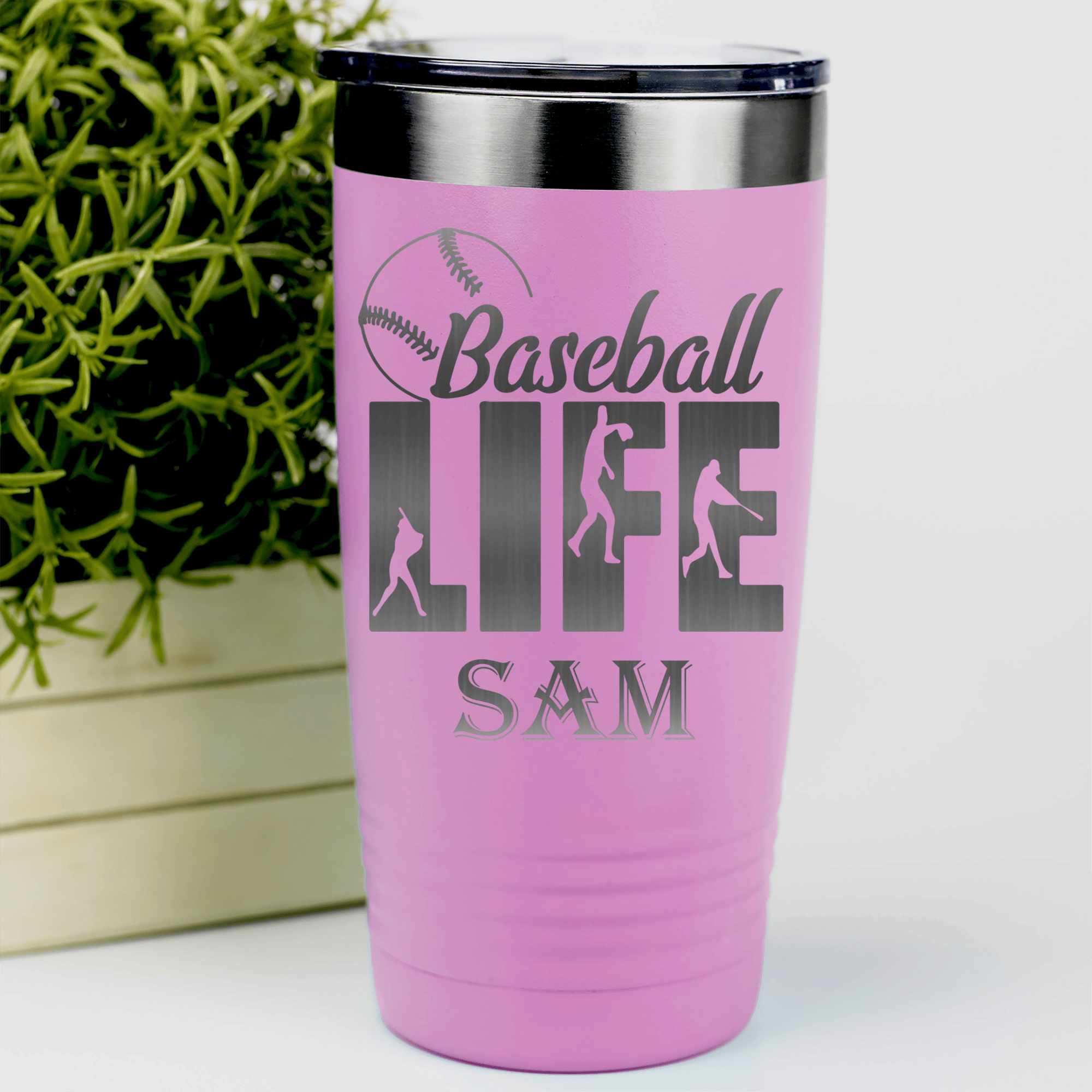 Pink Baseball Tumbler With Living The Diamond Dream Design