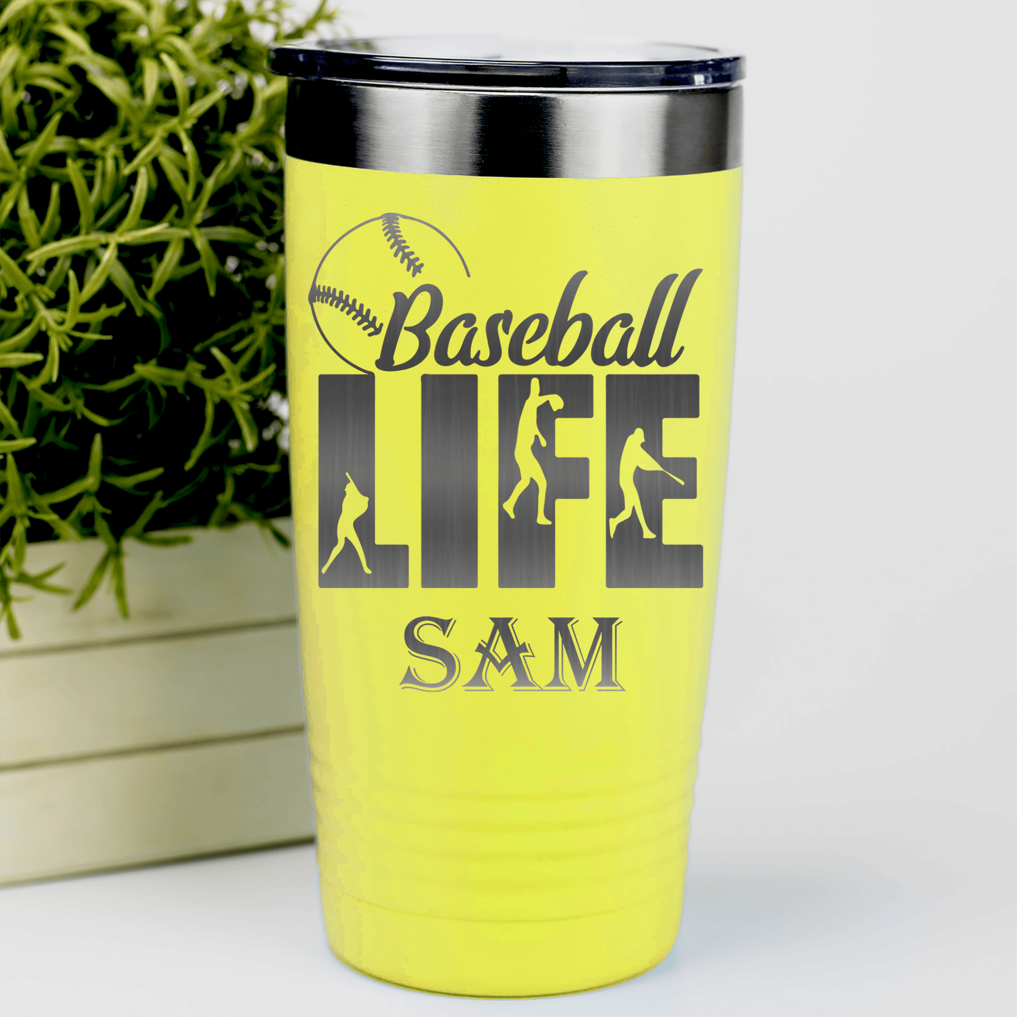 Yellow Baseball Tumbler With Living The Diamond Dream Design