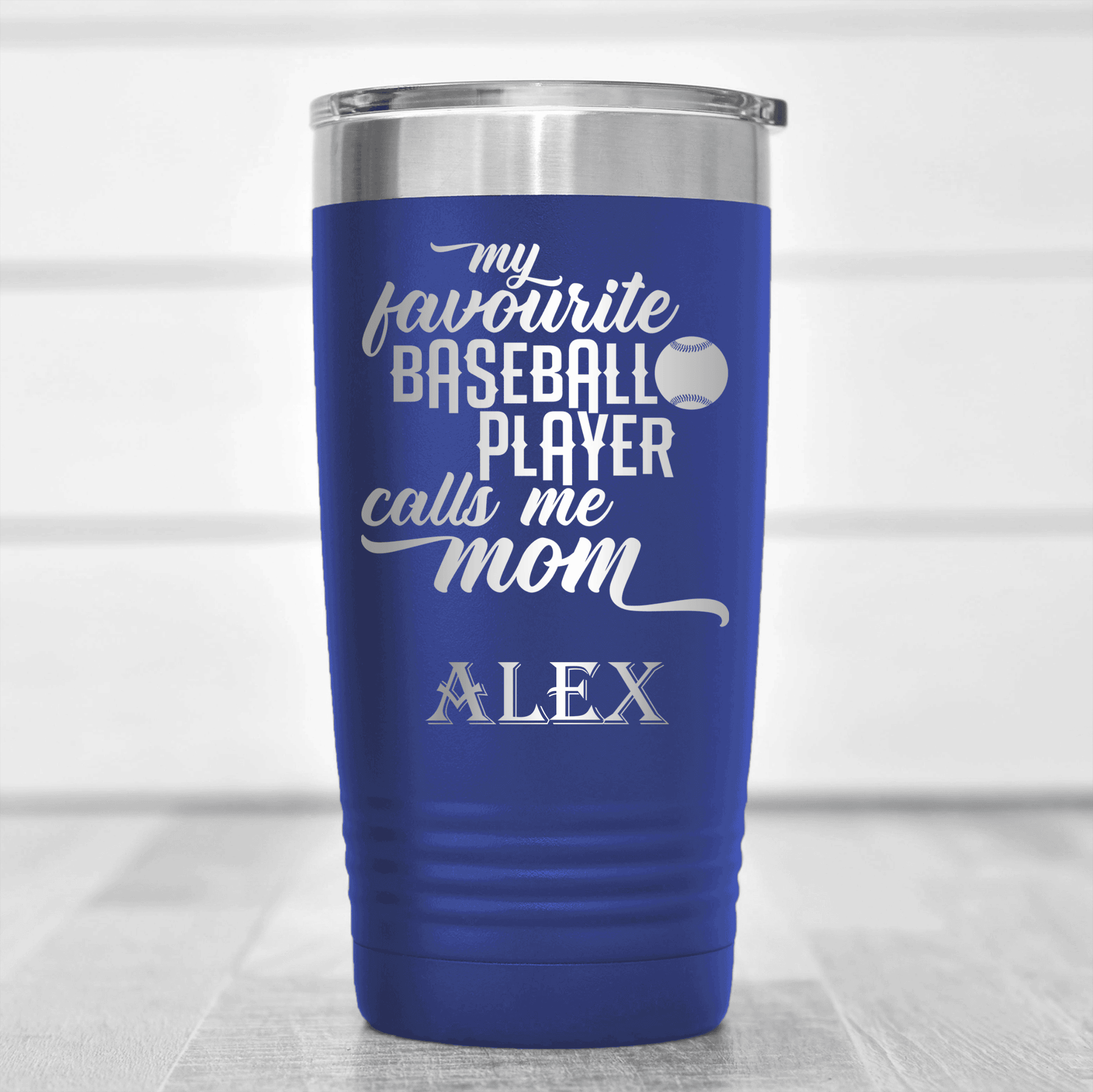 Blue Baseball Tumbler With Moms Mvp On The Diamond Design