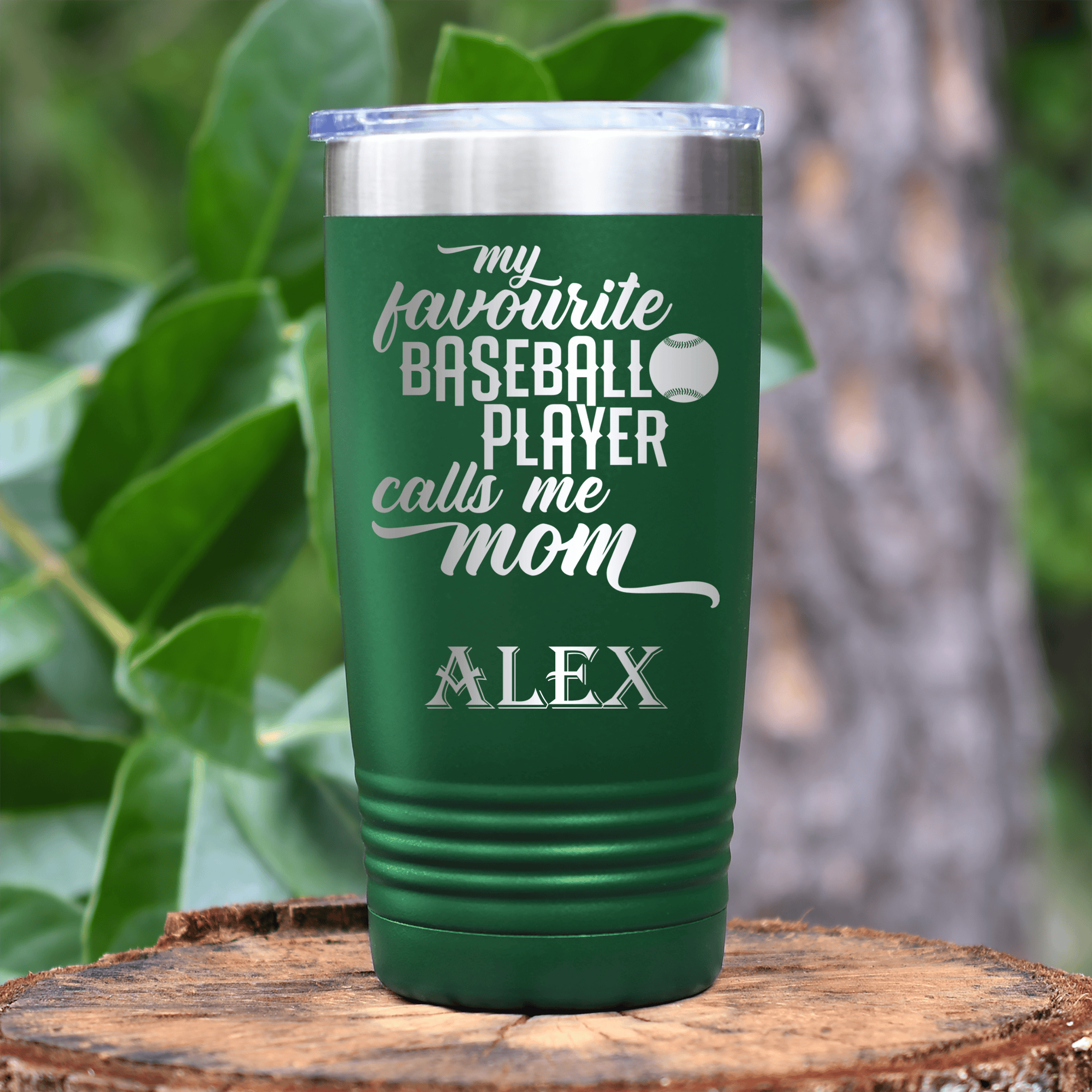 Green Baseball Tumbler With Moms Mvp On The Diamond Design