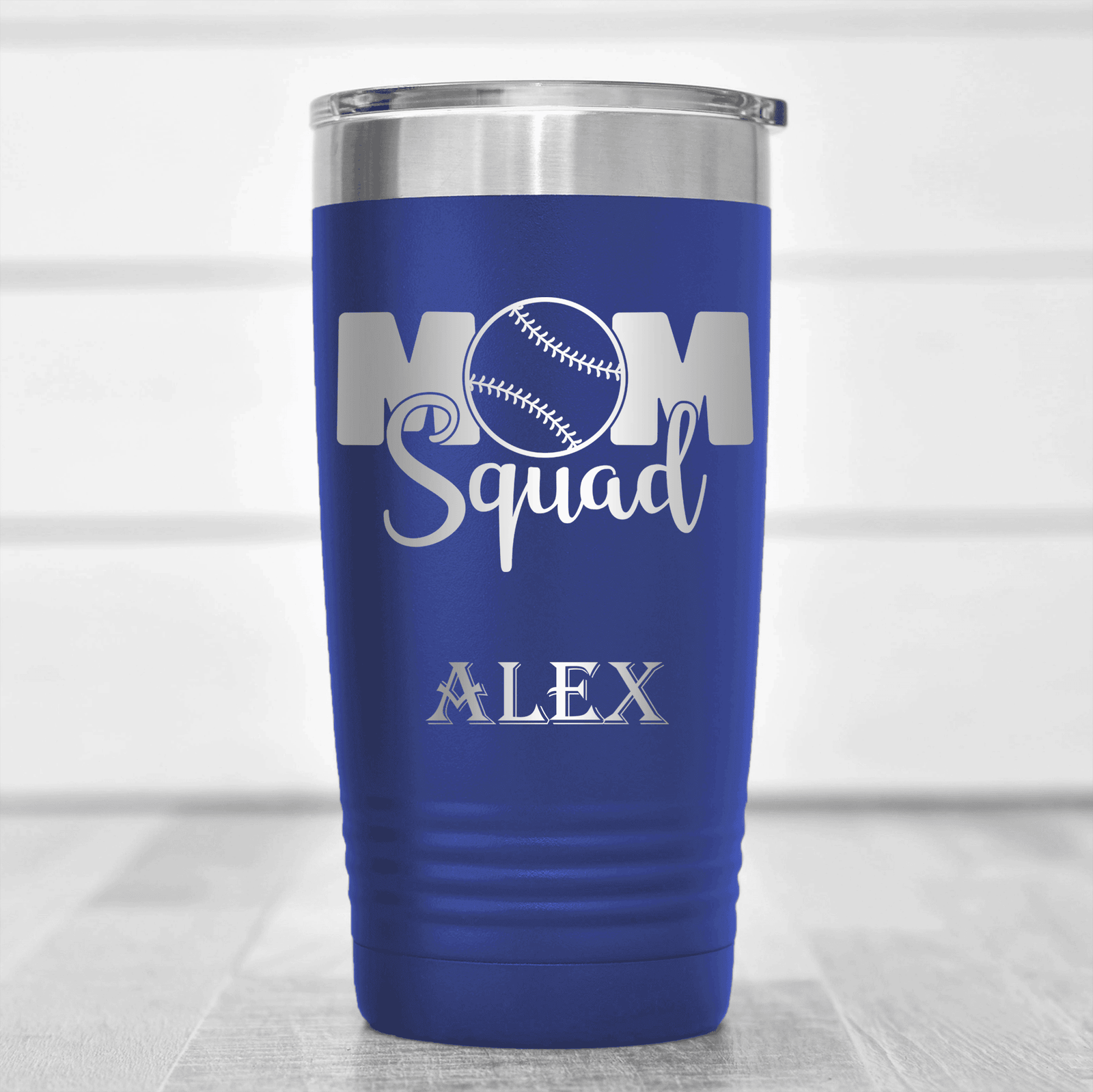 Blue Baseball Tumbler With Mothers Of The Mound Design