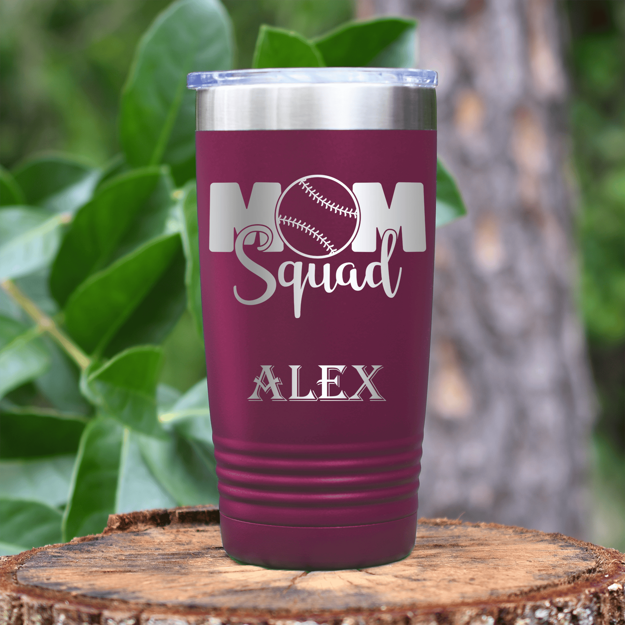 Maroon Baseball Tumbler With Mothers Of The Mound Design