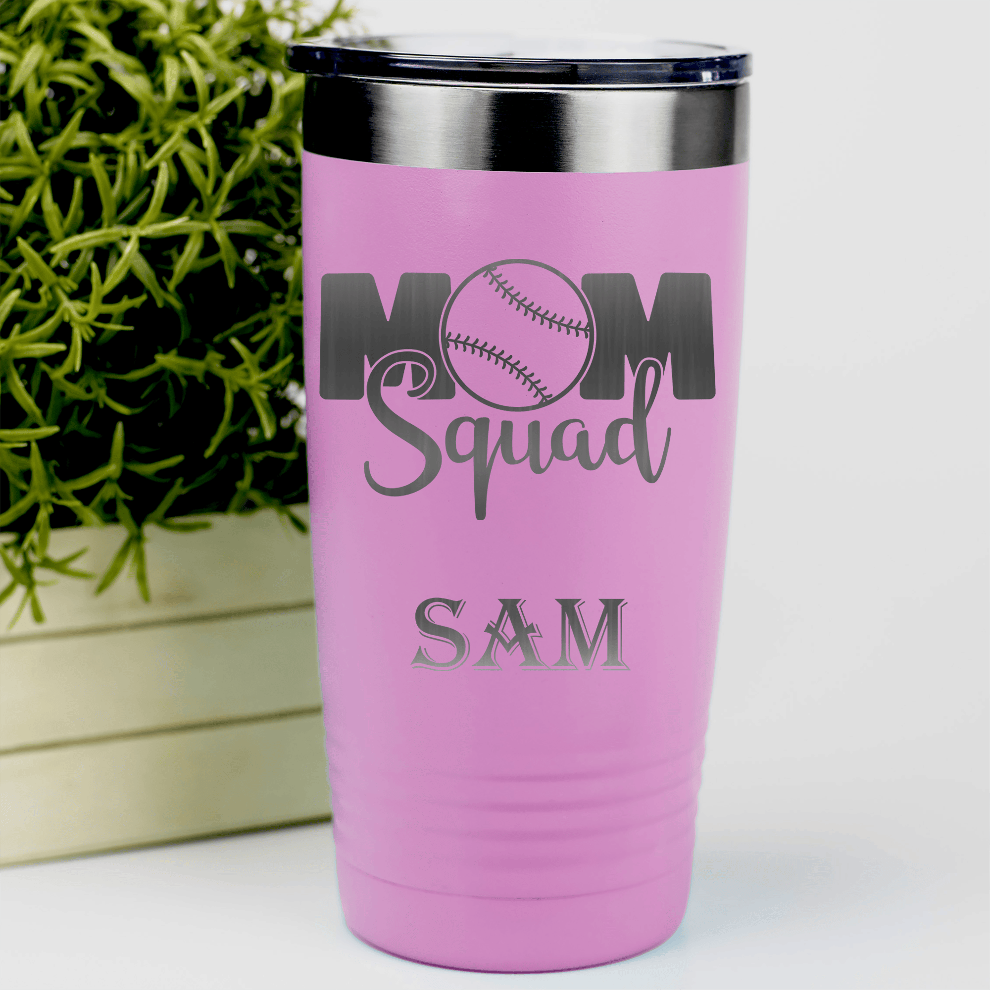 Pink Baseball Tumbler With Mothers Of The Mound Design