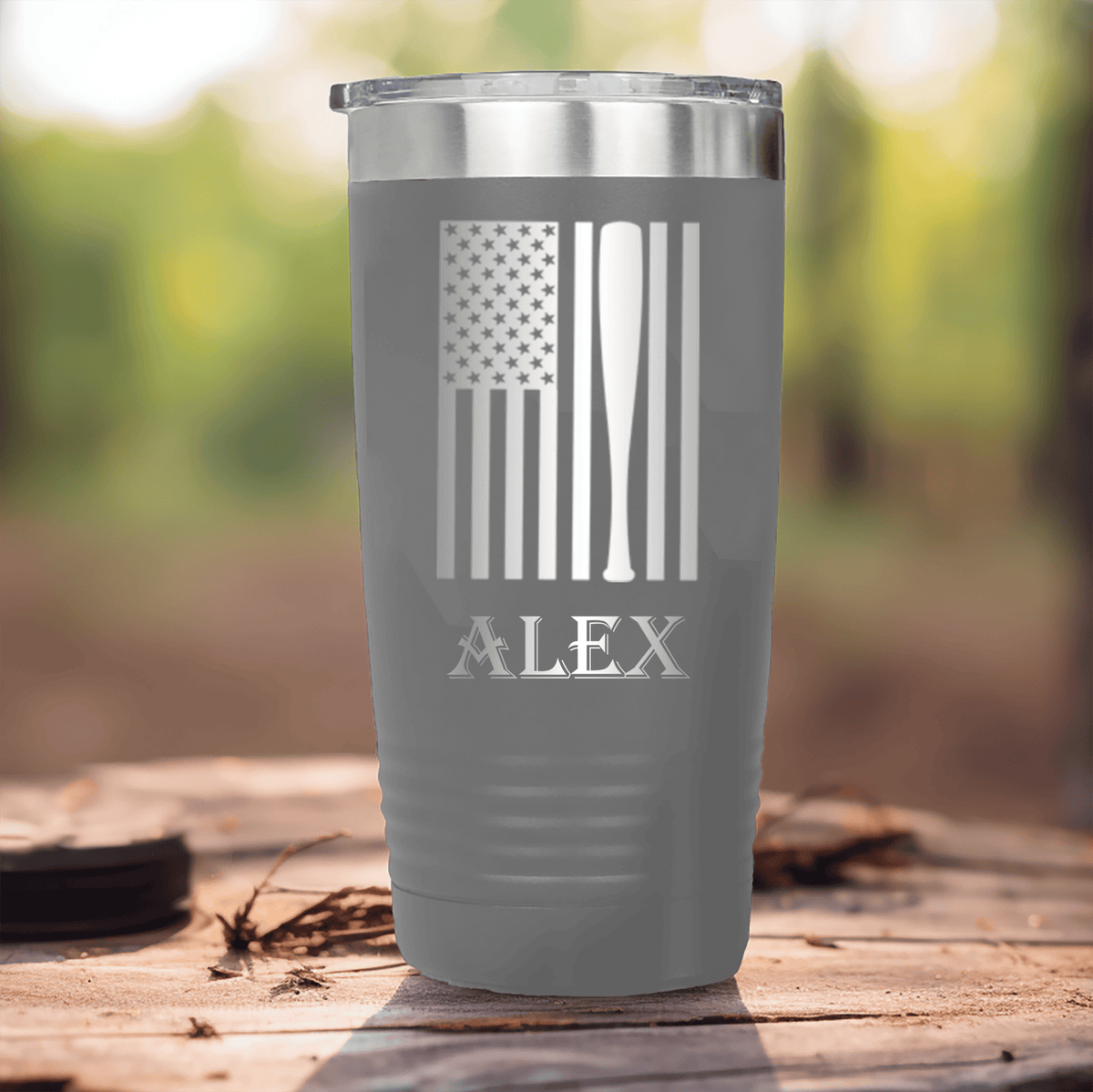 Grey Baseball Tumbler With Patriotic Baseball Pride Design