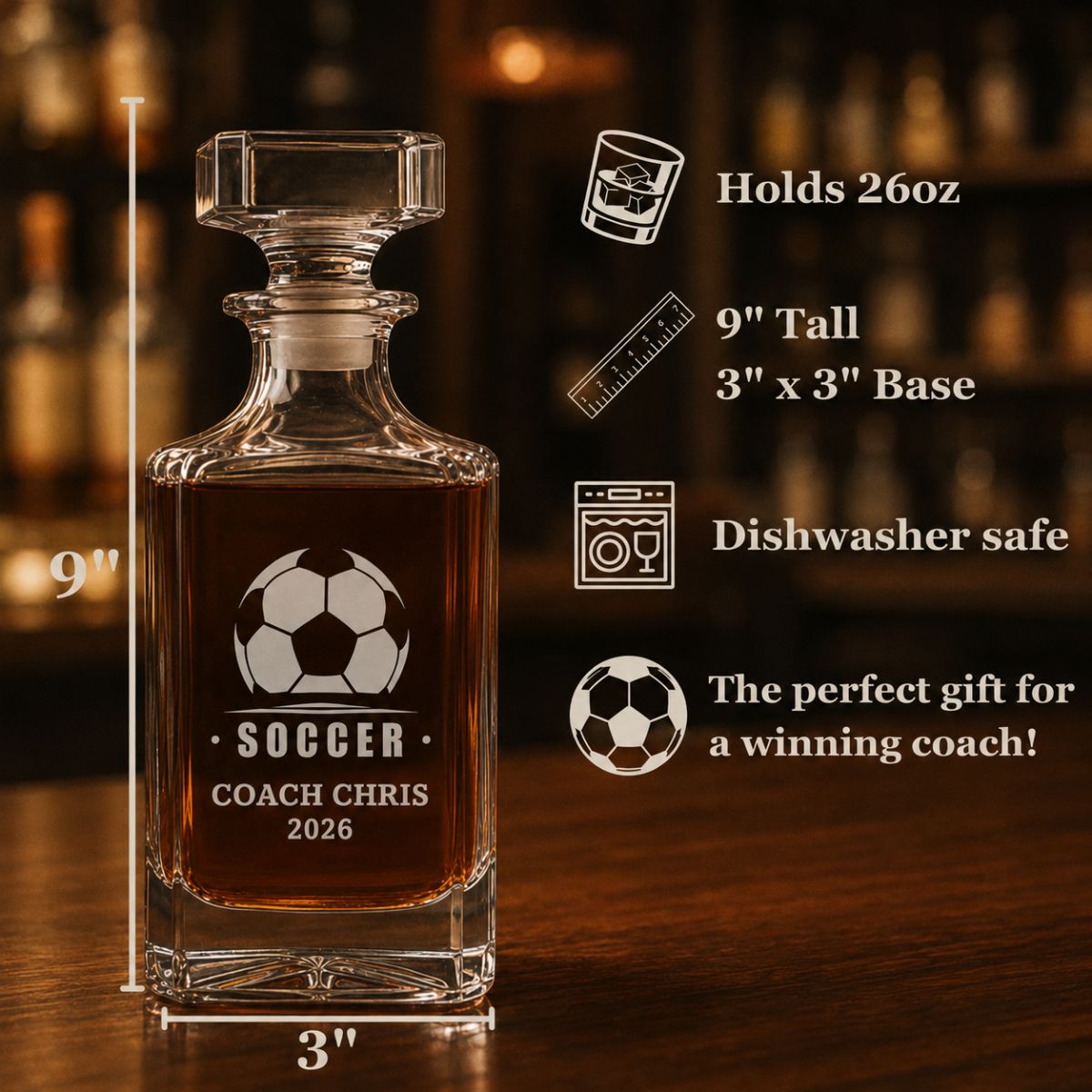 Unique Personalized Personalized Soccer Coach Decanter Customized Soccer Gifts for Men by Groovy Guy