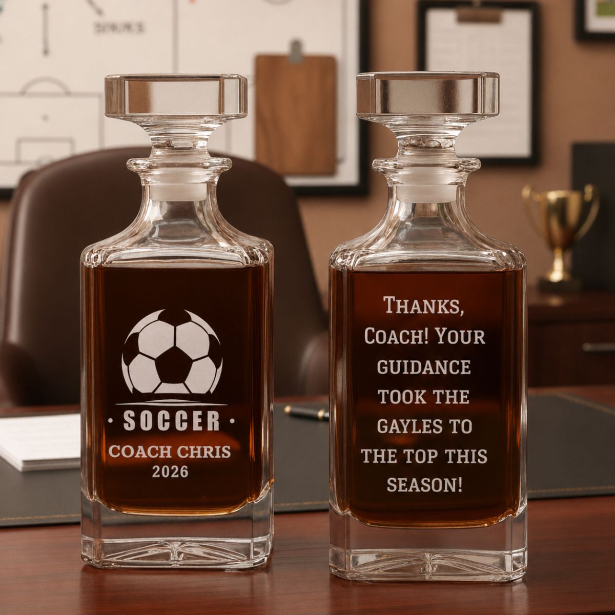 Unique Personalized Personalized Soccer Coach Decanter Customized Soccer Gifts for Men by Groovy Guy