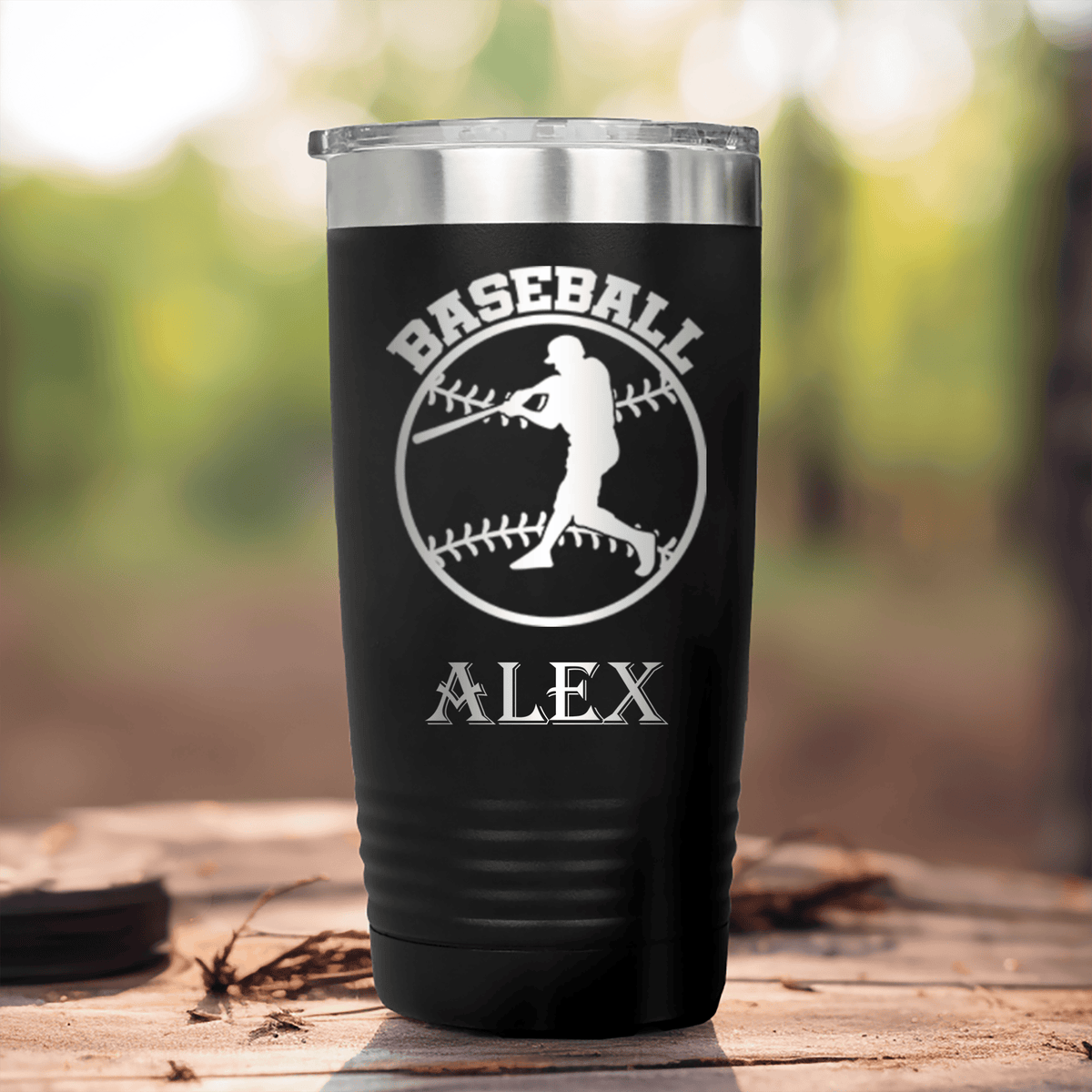 Black Baseball Tumbler With Player Spotlight Design