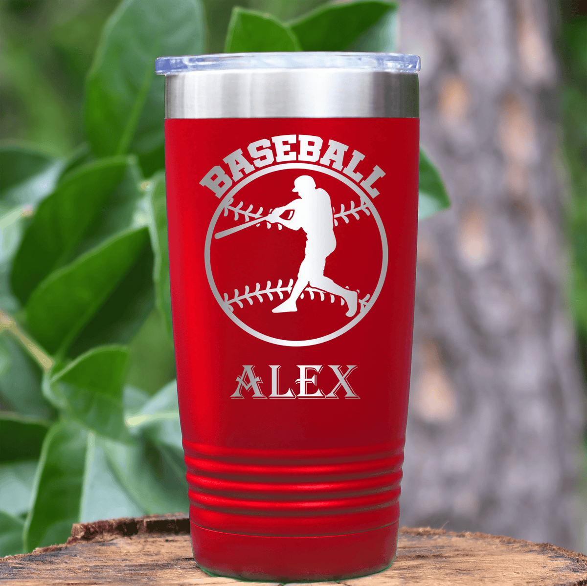 Red Baseball Tumbler With Player Spotlight Design