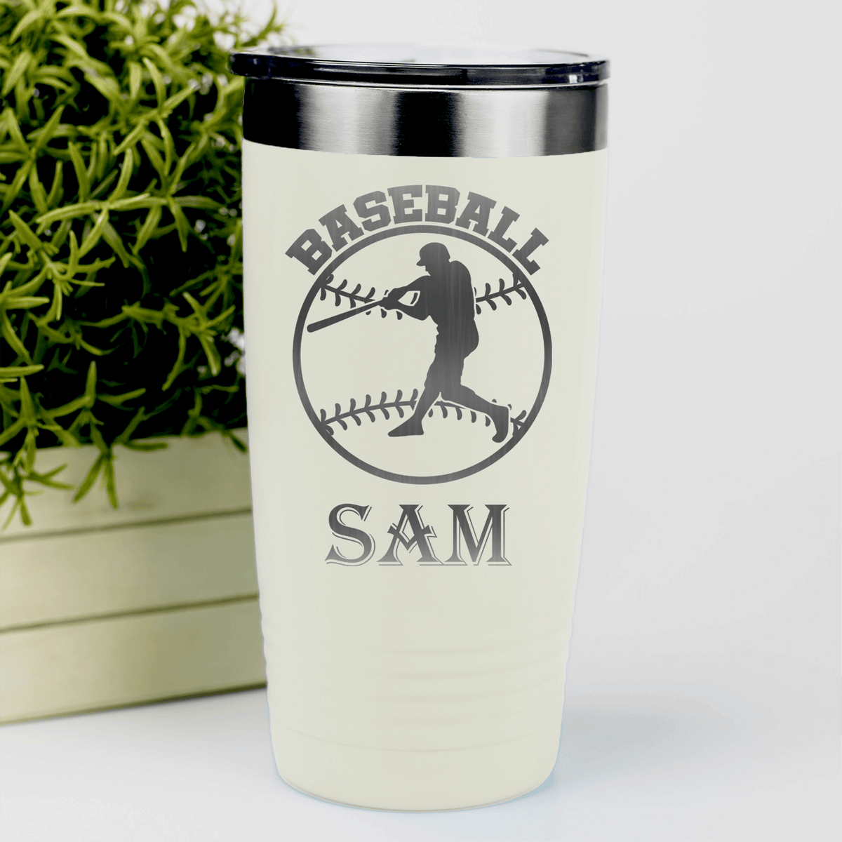 White Baseball Tumbler With Player Spotlight Design