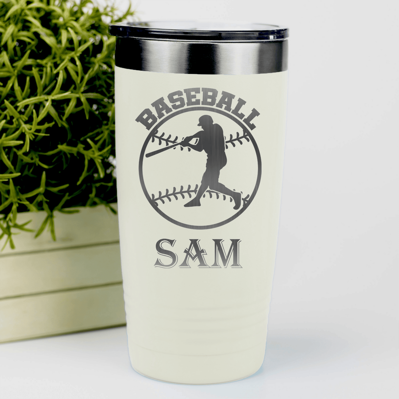White Baseball Tumbler With Player Spotlight Design
