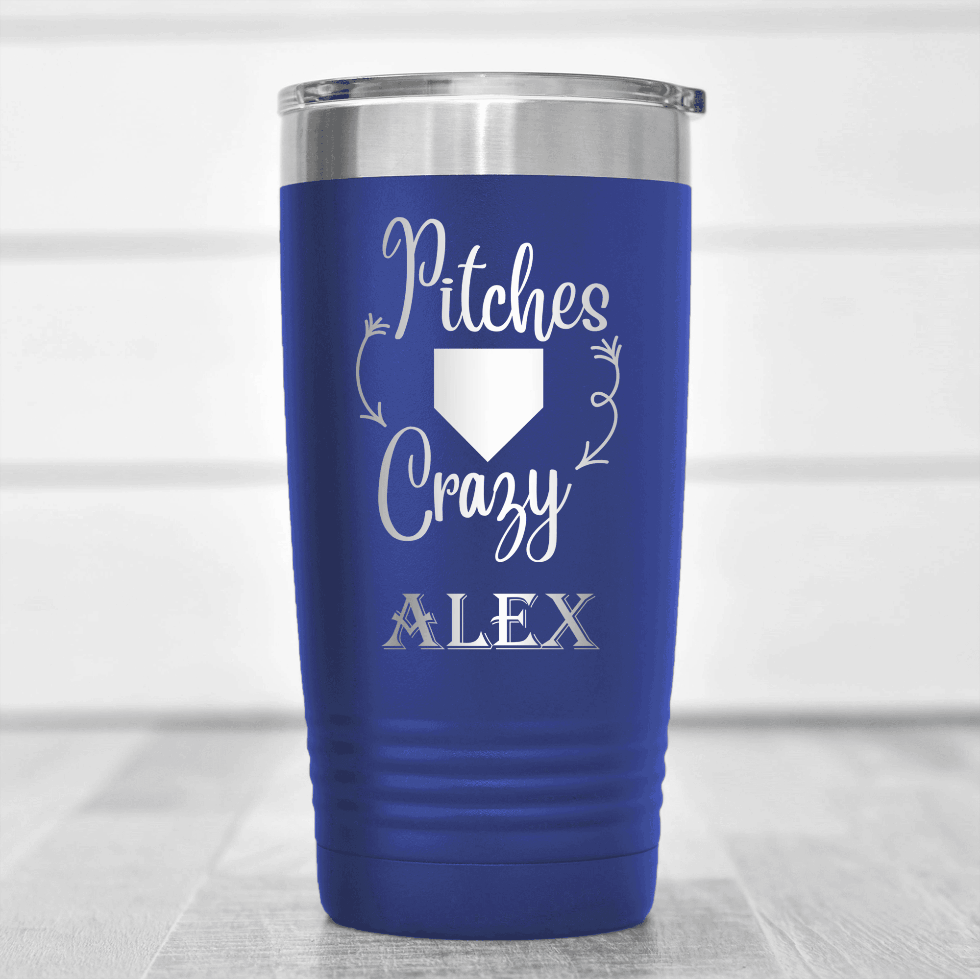 Blue Baseball Tumbler With Playful Pitch Madness Design