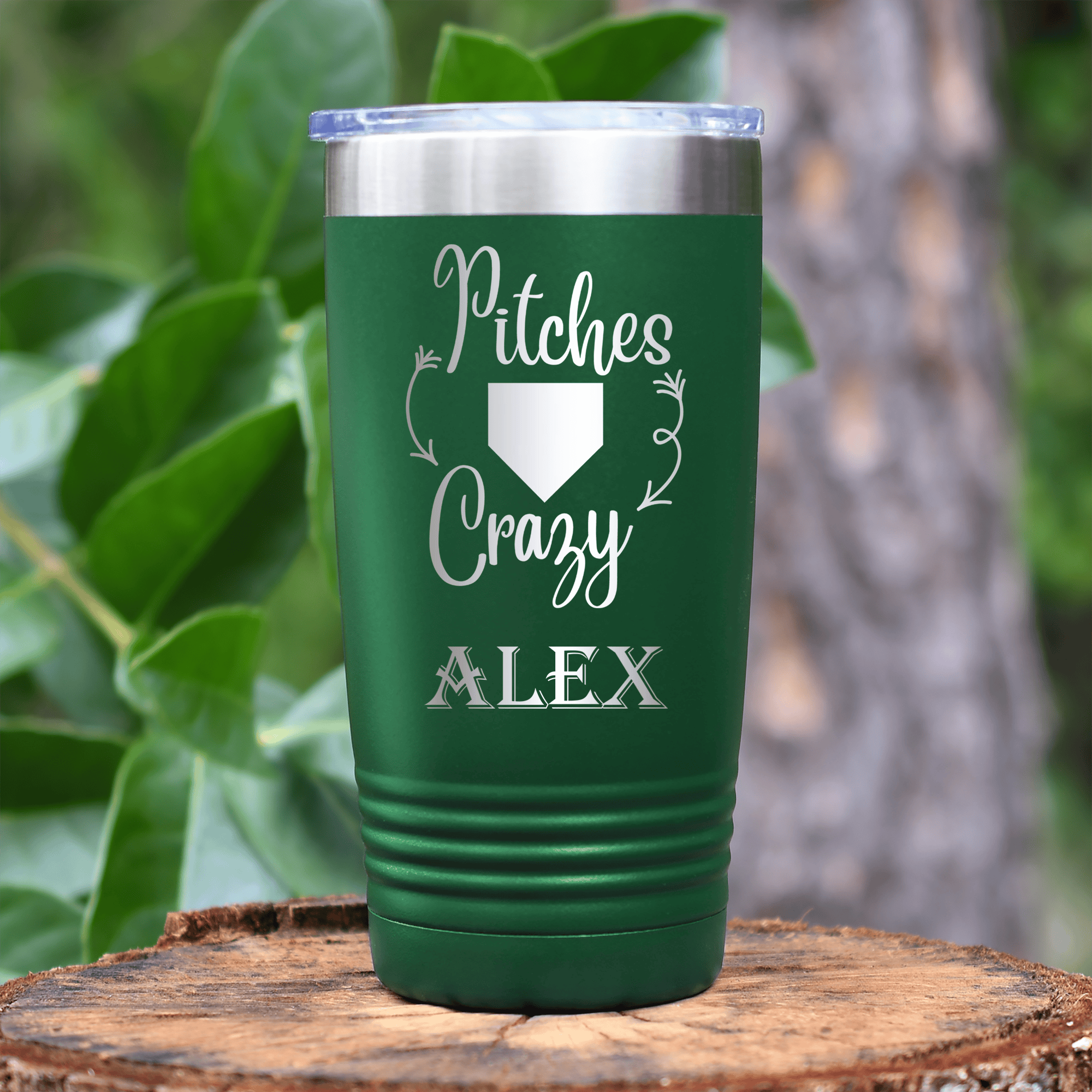 Green Baseball Tumbler With Playful Pitch Madness Design