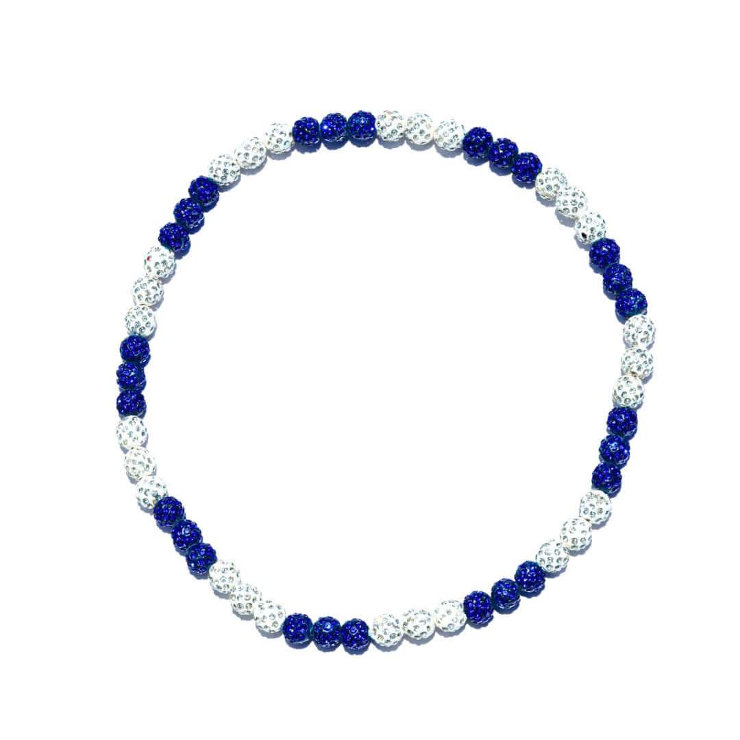 White and blue iced out baseball bead necklace for players and fans