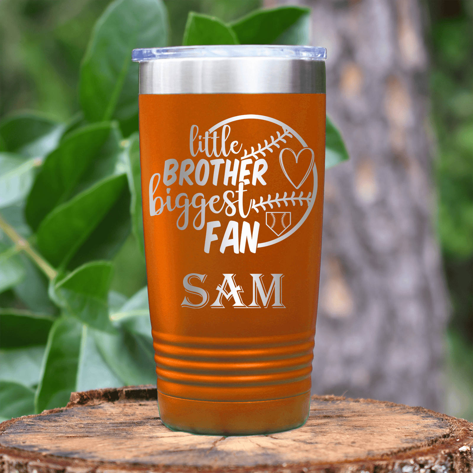 Orange Baseball Tumbler With Proud Baseball Sibling Design