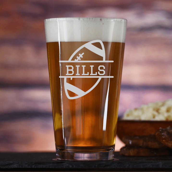 Gridiron Glory personalized football pint glass on a table set for game day