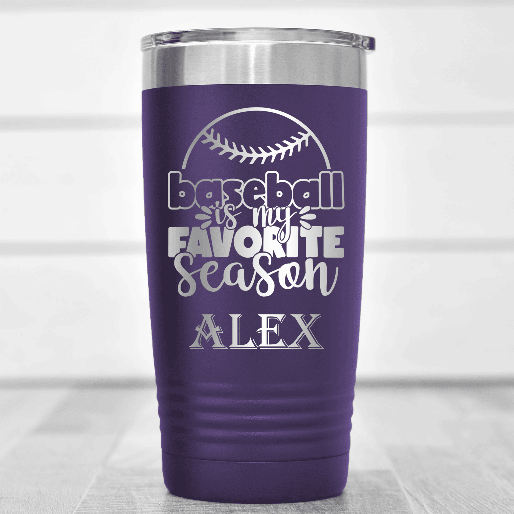 Purple Baseball Tumbler With Season Of Home Runs Design