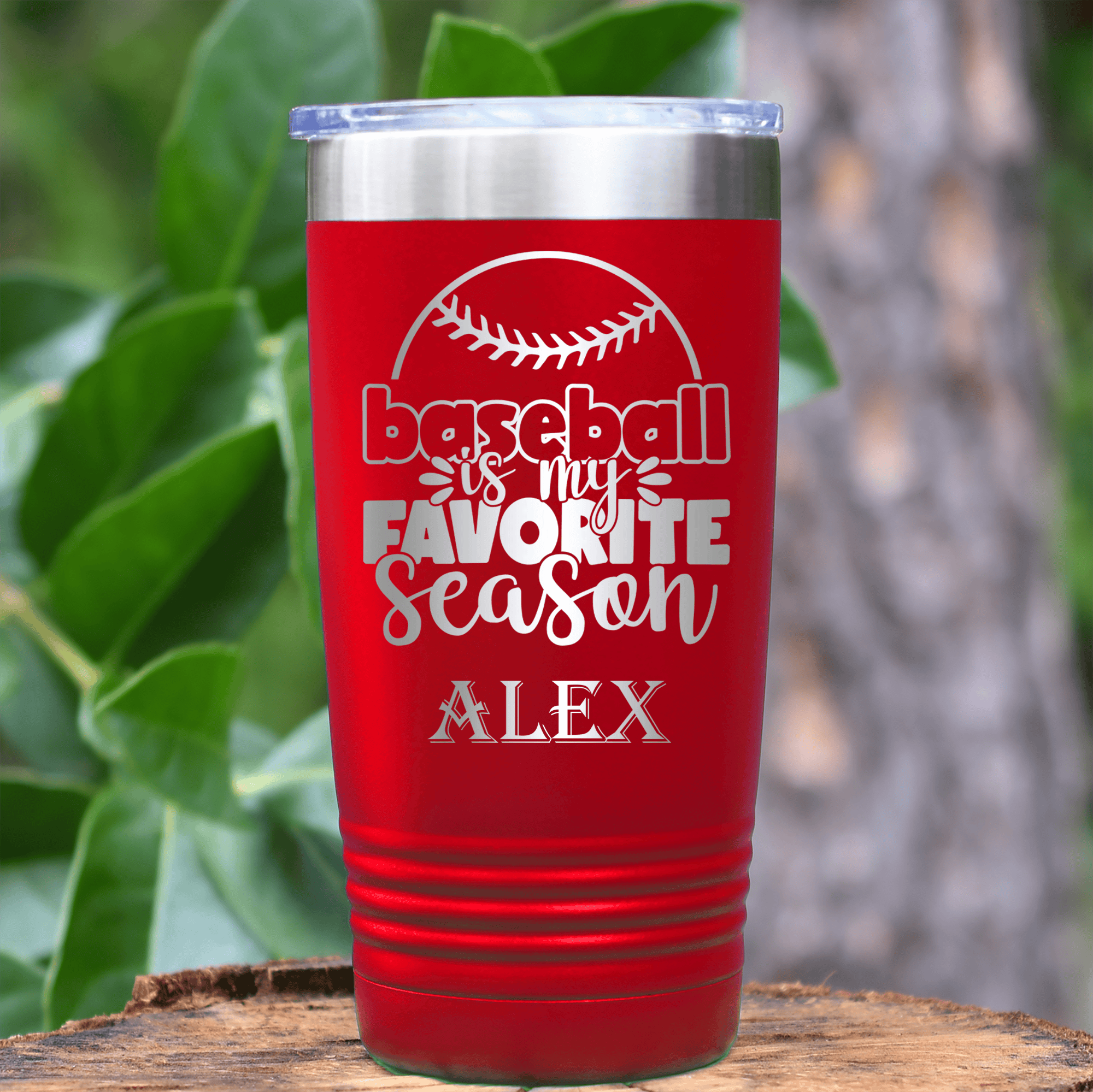 Red Baseball Tumbler With Season Of Home Runs Design