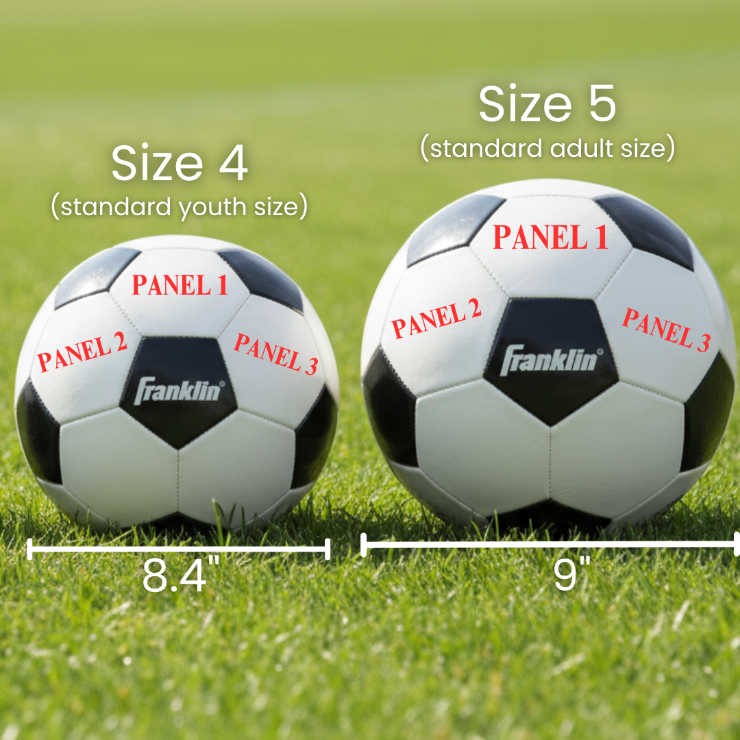 Personalized senior night soccer ball in synthetic leather with warm brown laser engraving across three panels showing the player's name, number, and team