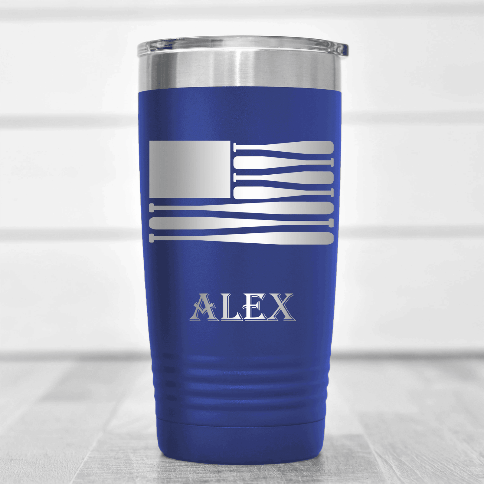 Blue Baseball Tumbler With Star Spangled Bats Design