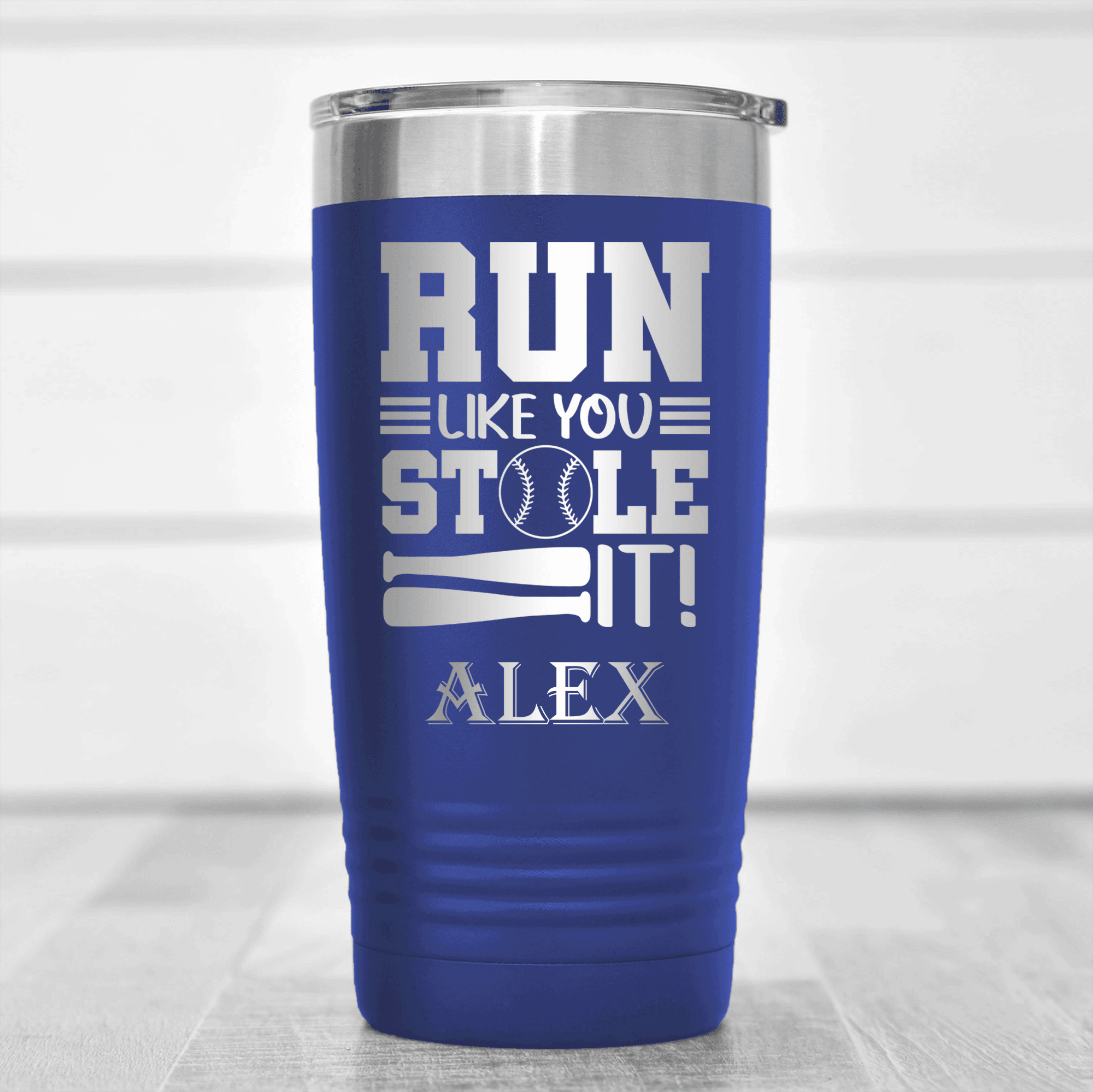 Blue Baseball Tumbler With Swift Baserunner Design