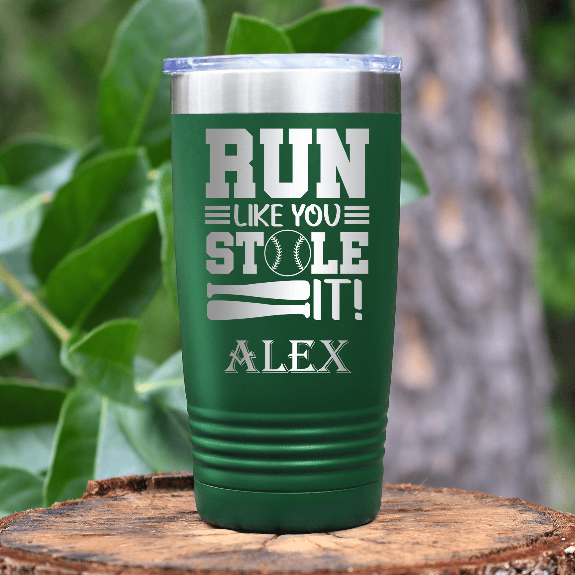 Green Baseball Tumbler With Swift Baserunner Design