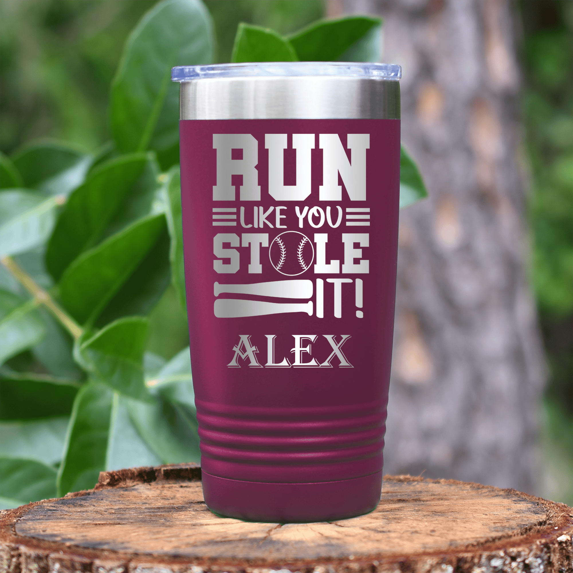 Maroon Baseball Tumbler With Swift Baserunner Design