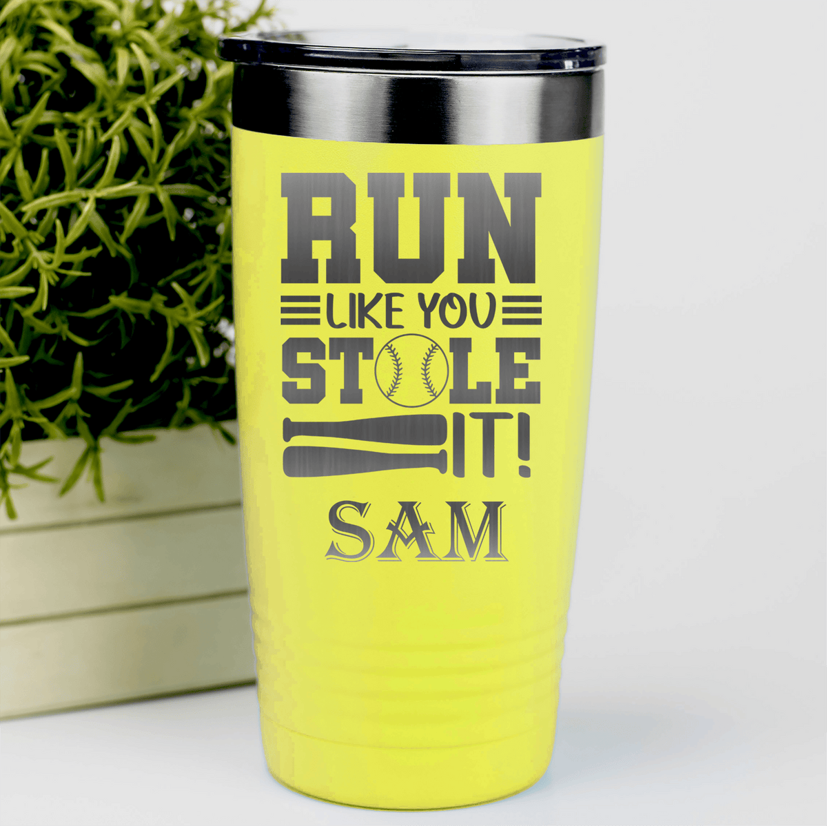 Yellow Baseball Tumbler With Swift Baserunner Design