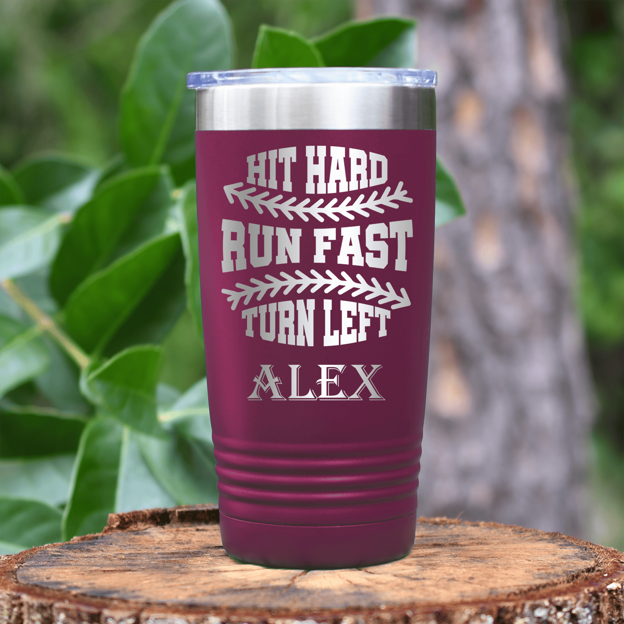 Maroon Baseball Tumbler With Swing For The Fences Design