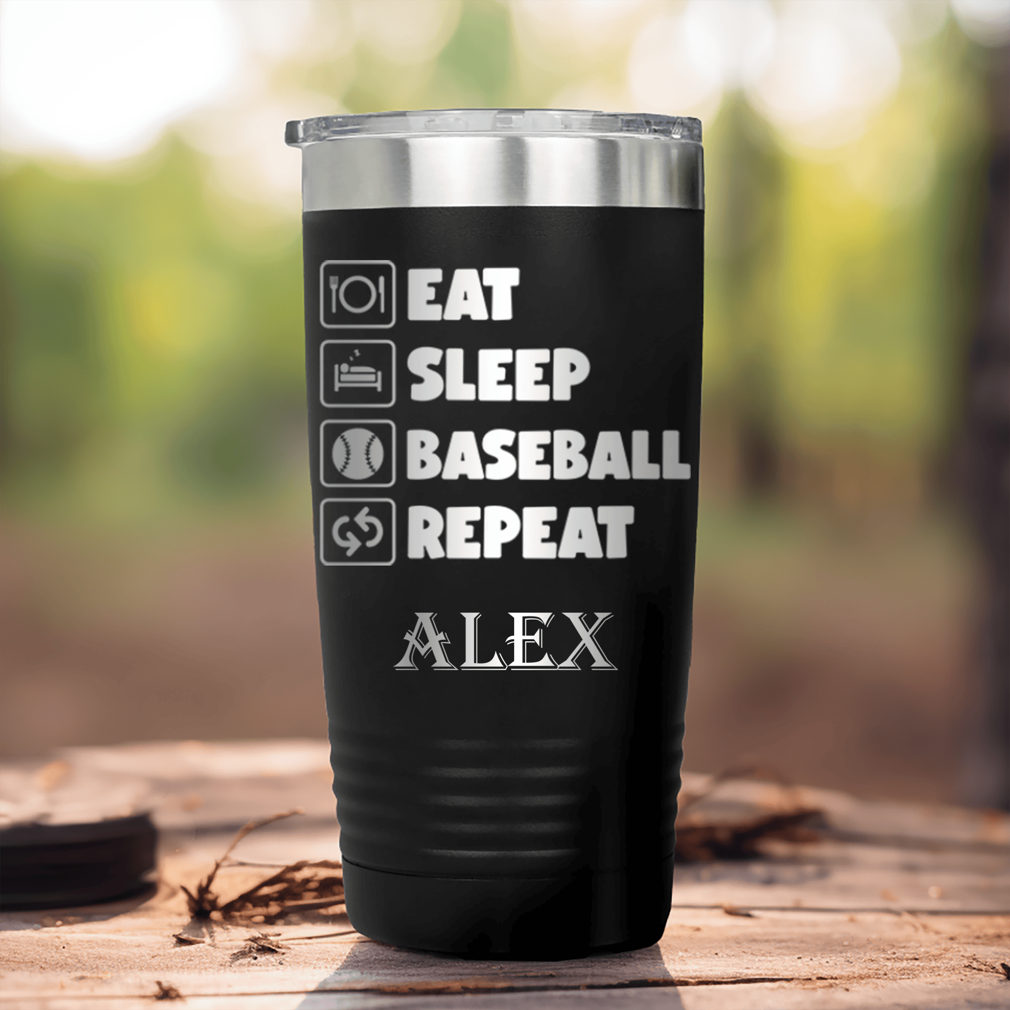 Black Baseball Tumbler With The Baseball Routine Design