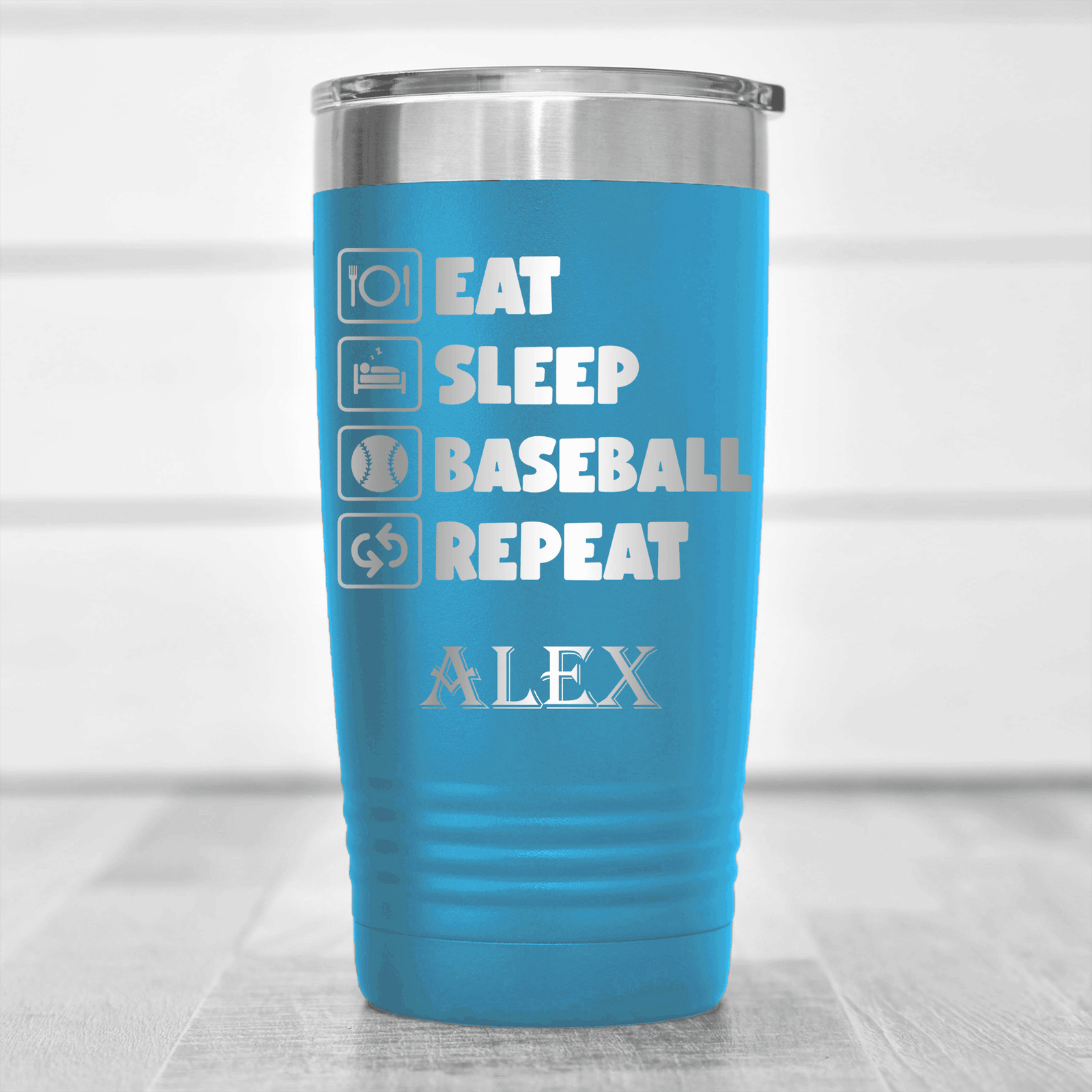 Light Blue Baseball Tumbler With The Baseball Routine Design
