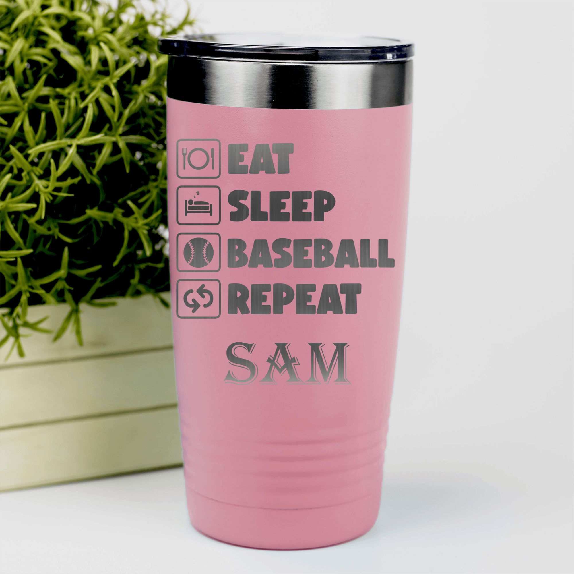 Salmon Baseball Tumbler With The Baseball Routine Design