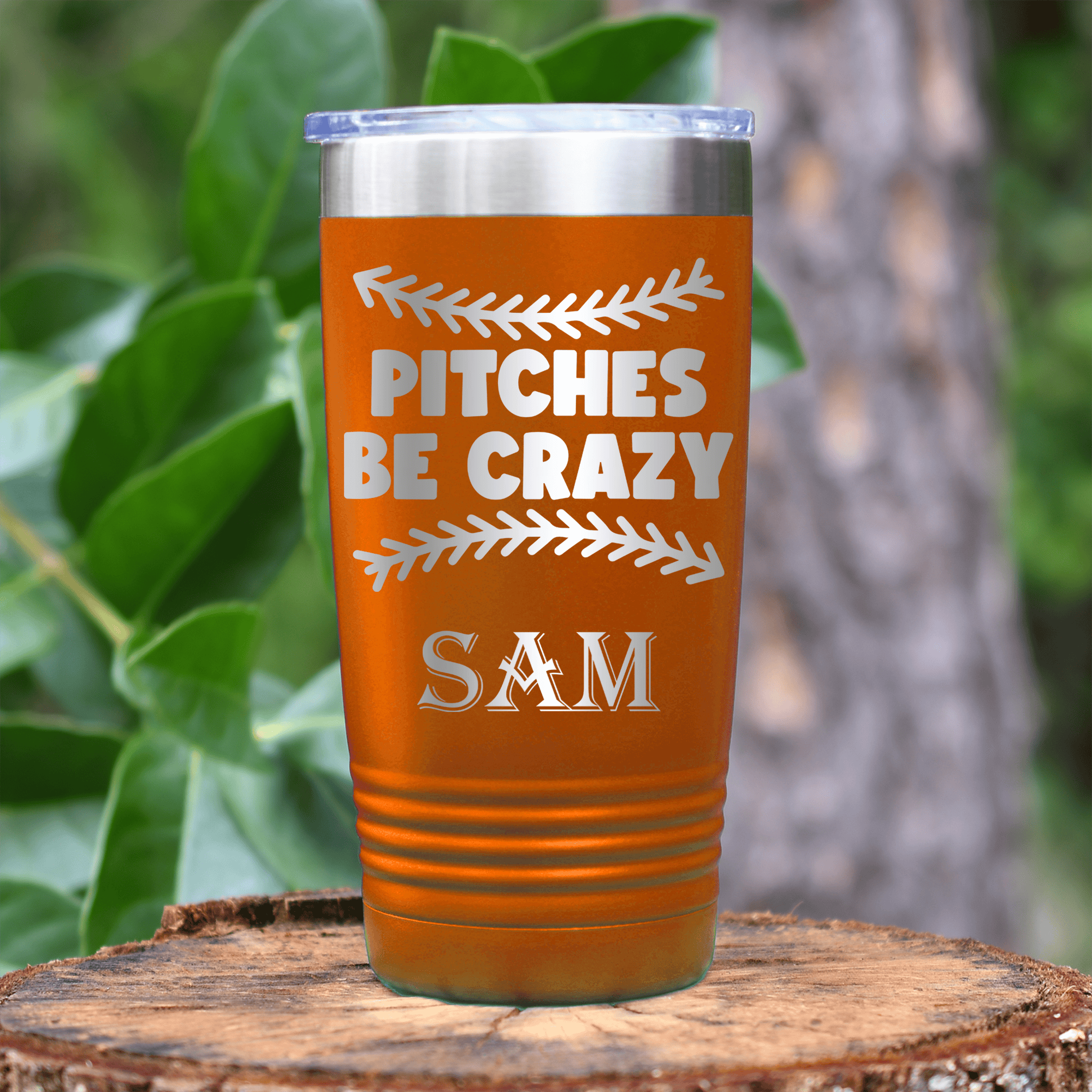 Orange Baseball Tumbler With Unpredictable Pitches Design