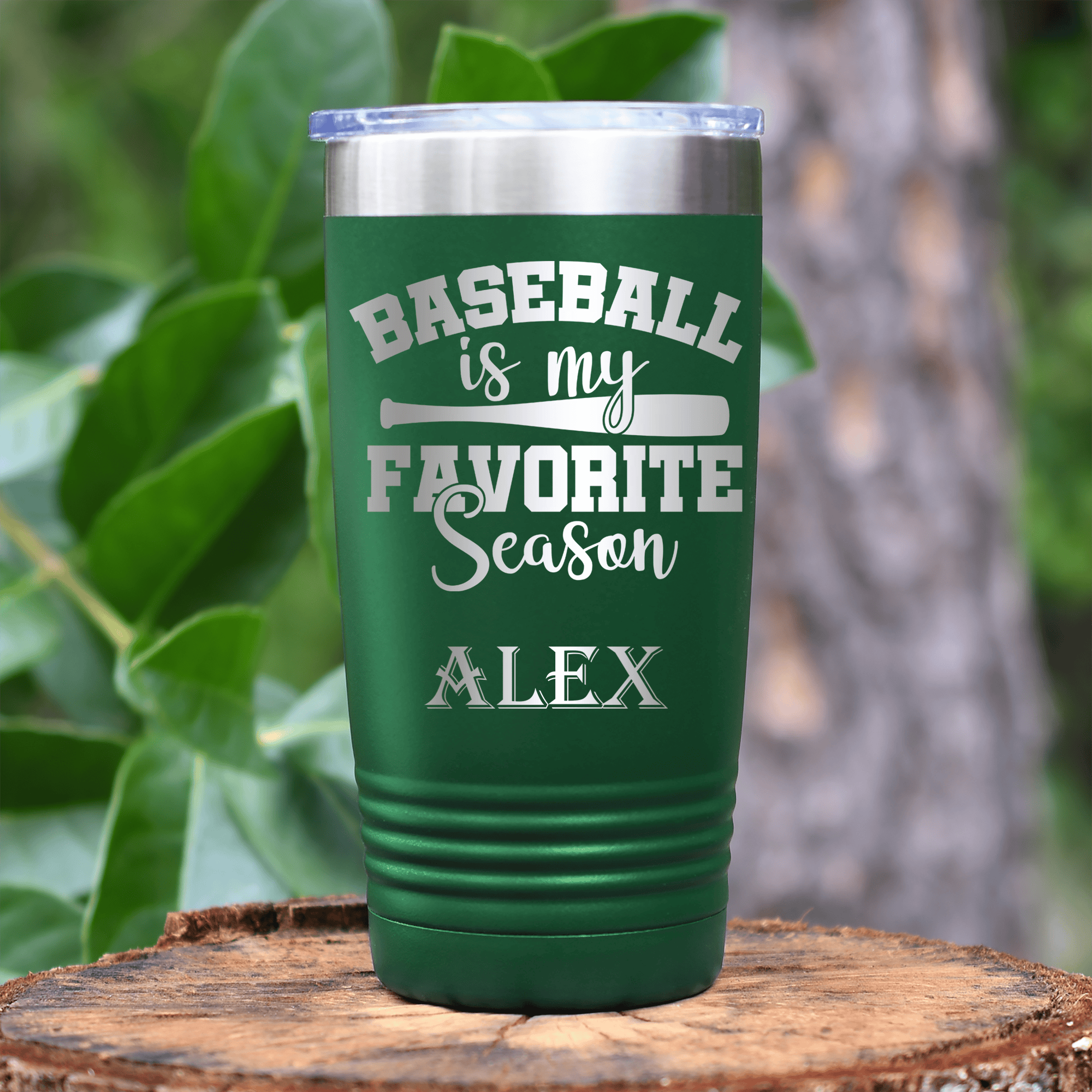 Green Baseball Tumbler With When Bats Swing Hearts Sing Design