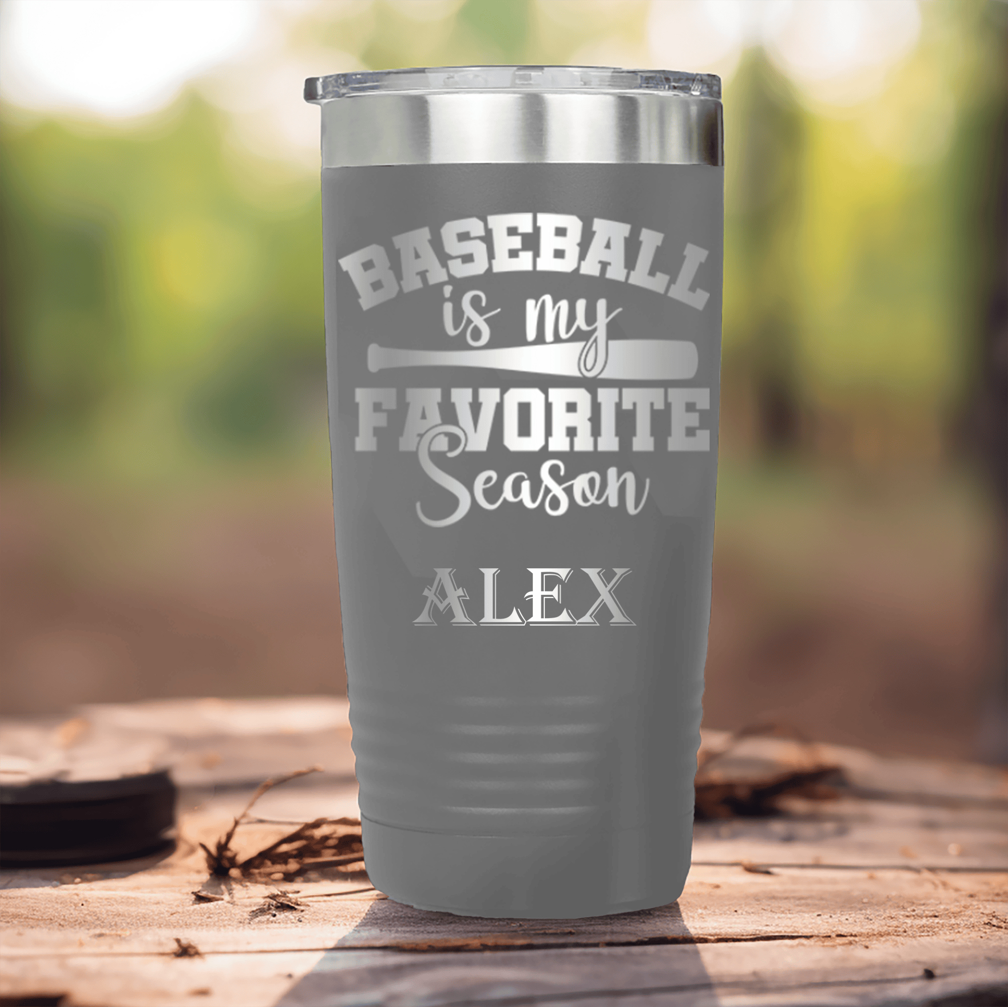 Grey Baseball Tumbler With When Bats Swing Hearts Sing Design