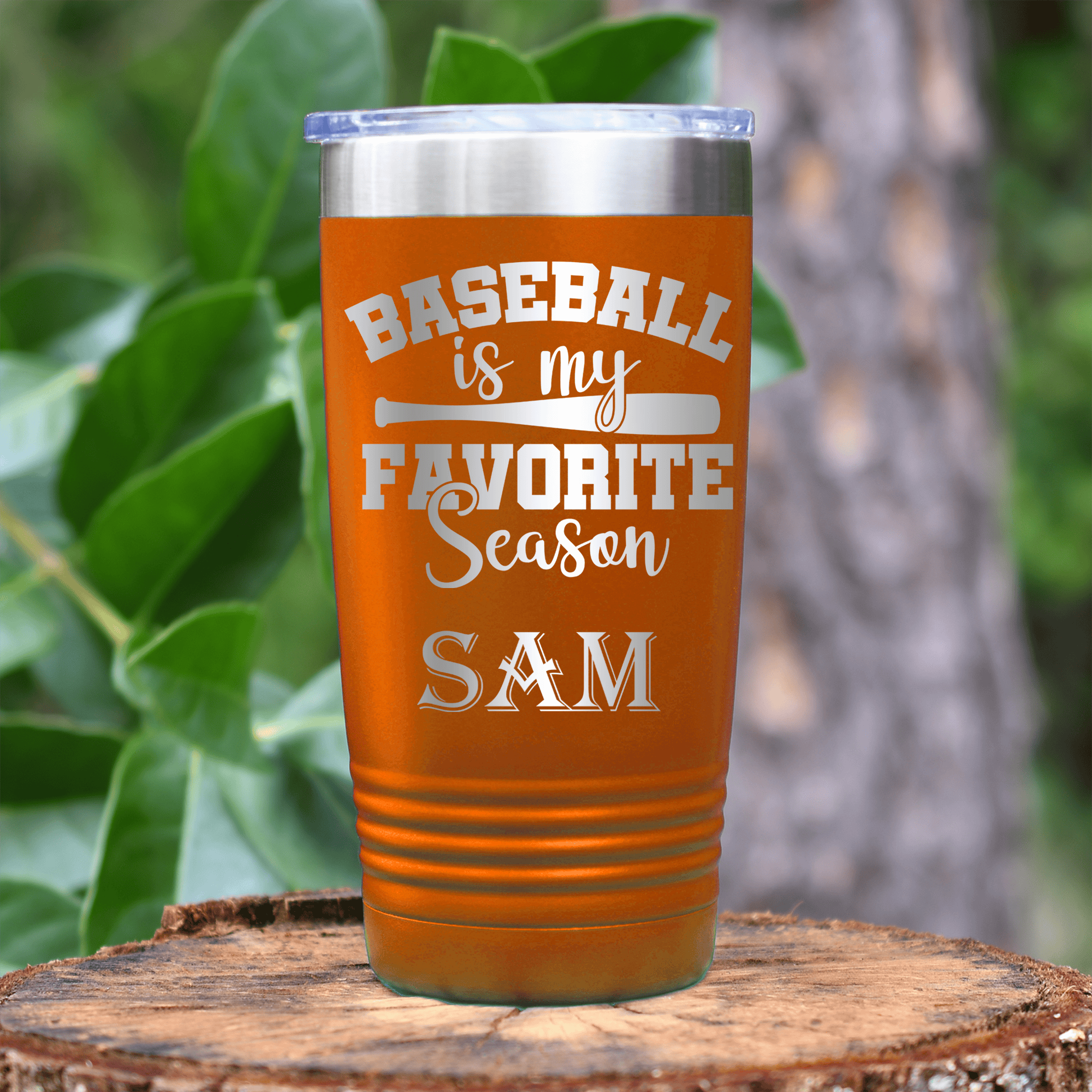 Orange Baseball Tumbler With When Bats Swing Hearts Sing Design