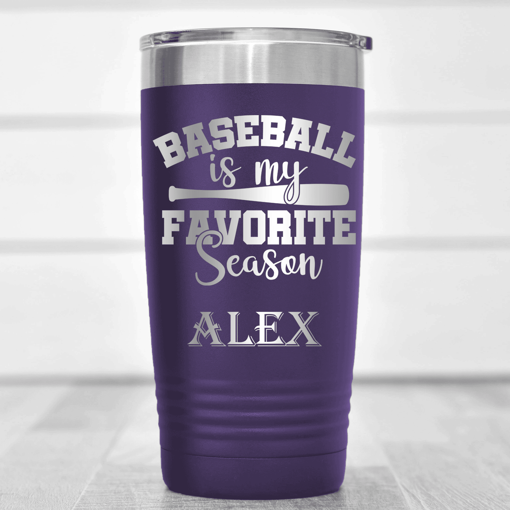 Purple Baseball Tumbler With When Bats Swing Hearts Sing Design