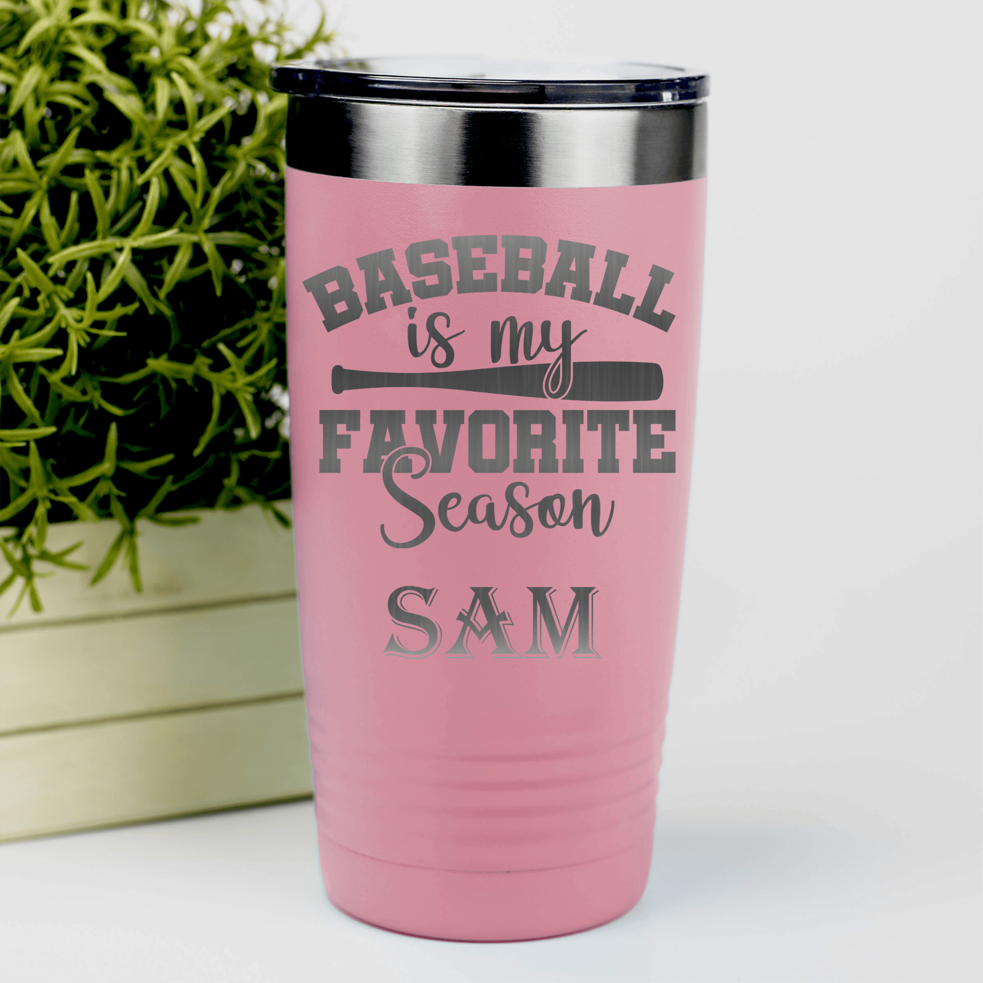 Salmon Baseball Tumbler With When Bats Swing Hearts Sing Design