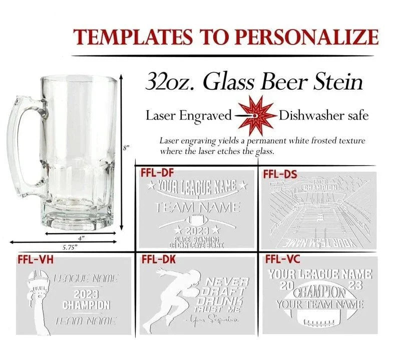 32oz Football Beer Stein detail showing personalized engraving