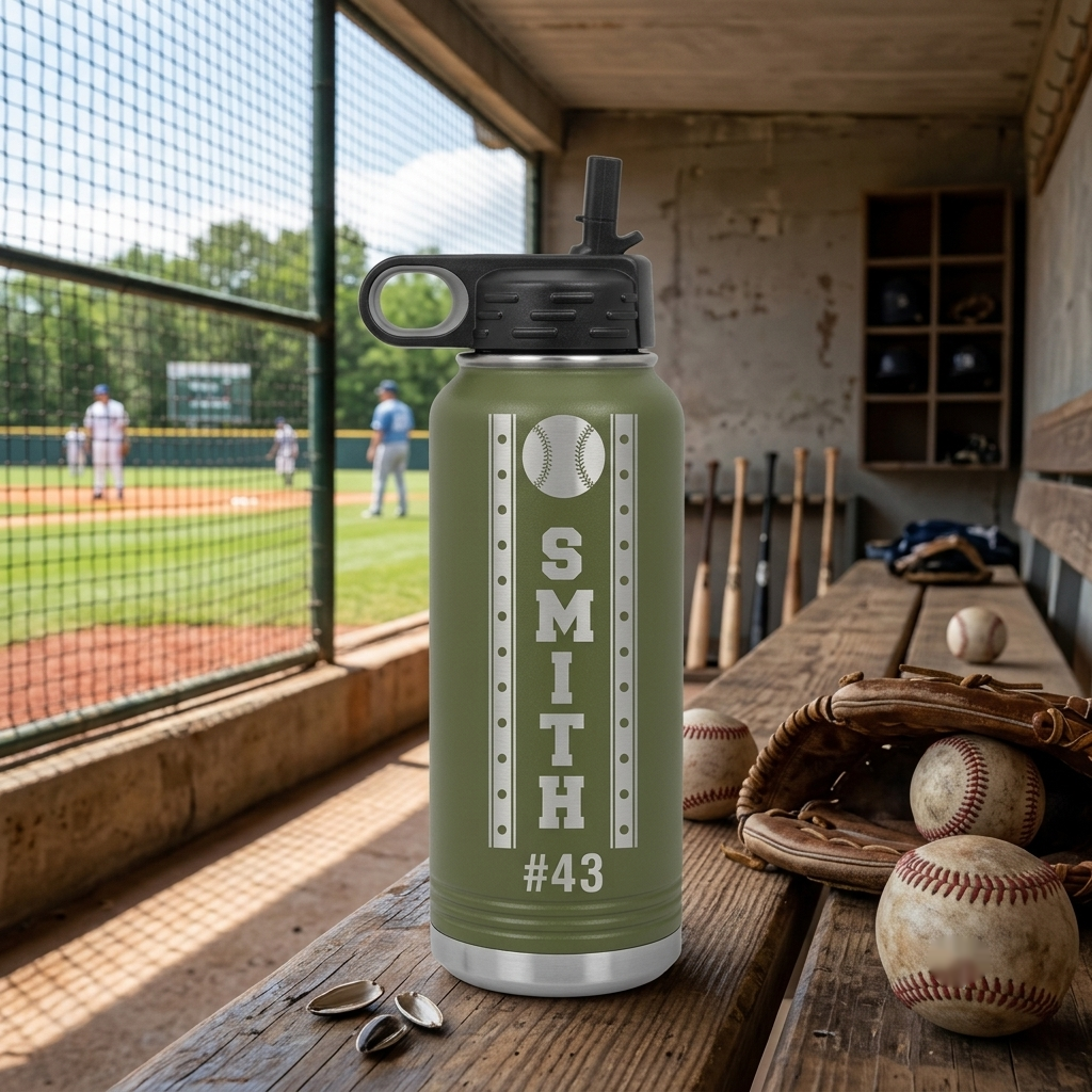 Custom Baseball Player Water Bottle