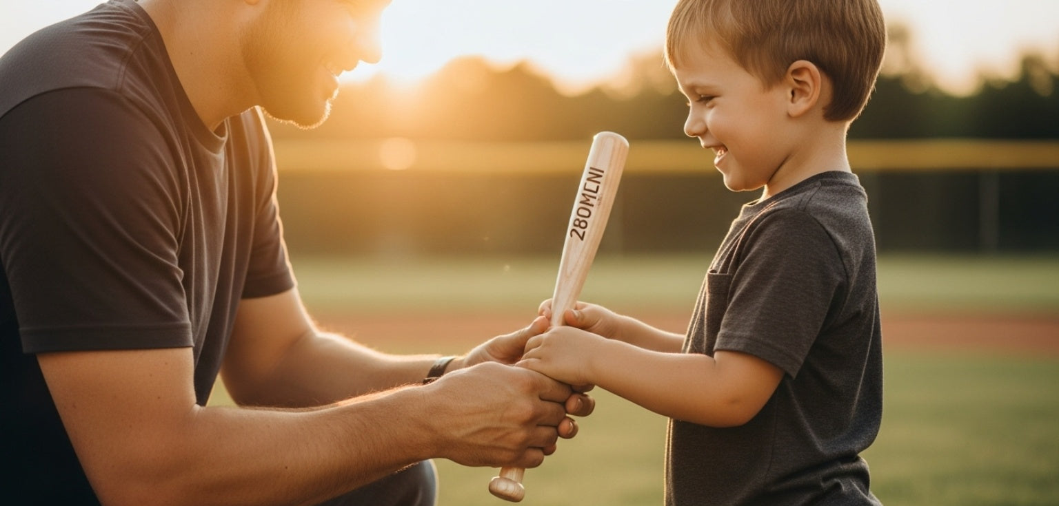 father son with personalized baseball bat