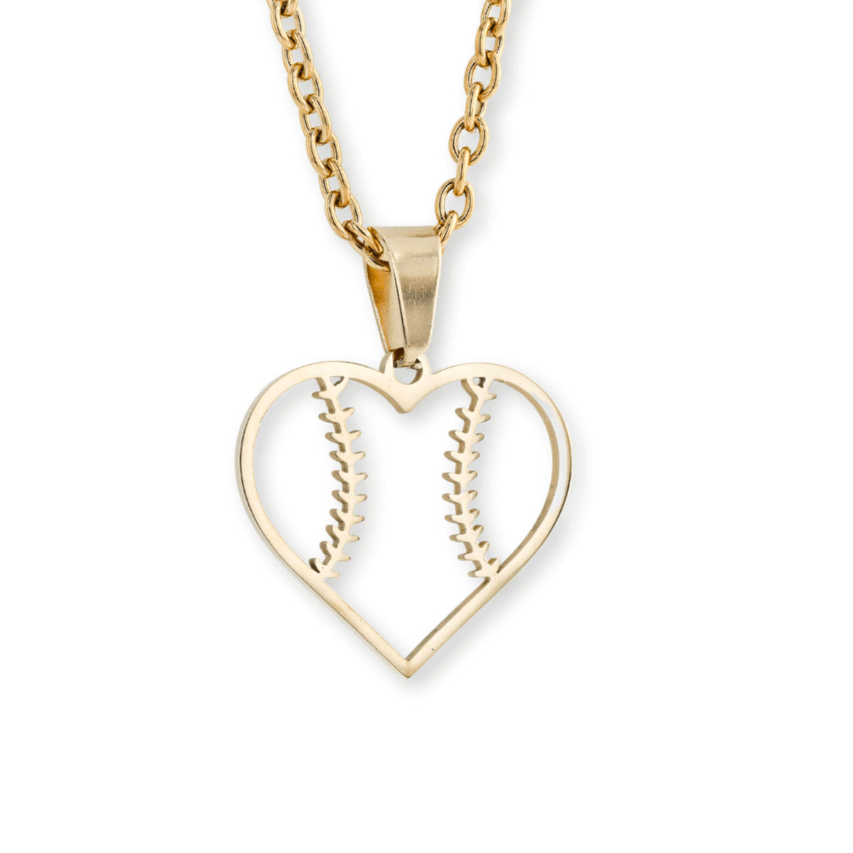 Heart-shaped baseball necklace with seams in stainless steel for players and fans