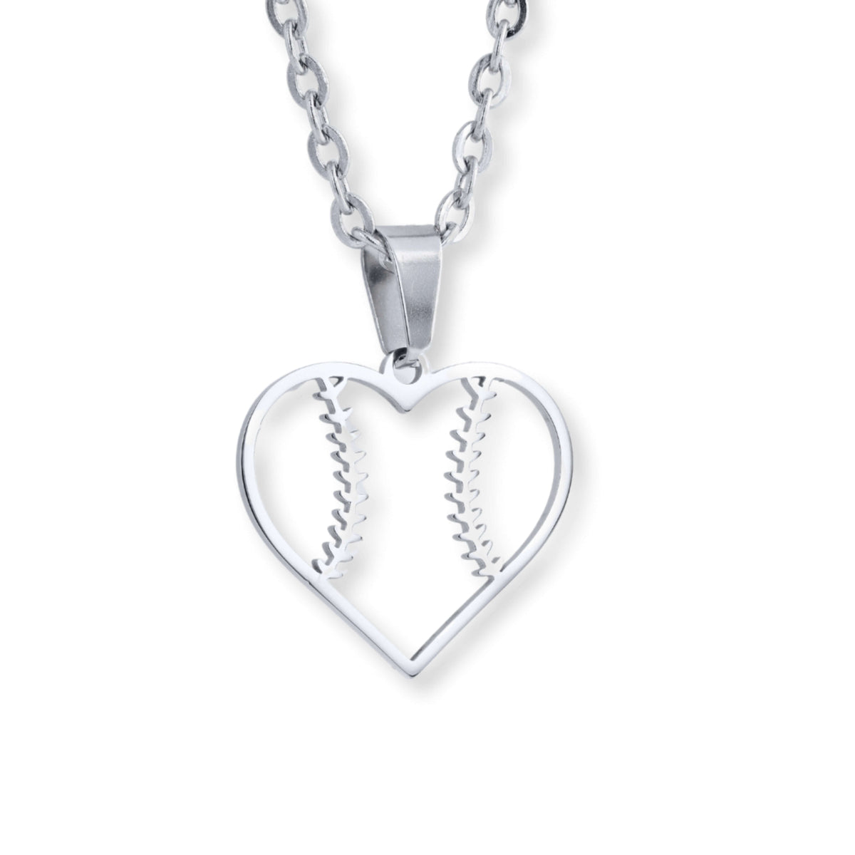 Heart-shaped baseball necklace with seams in stainless steel for players and fans