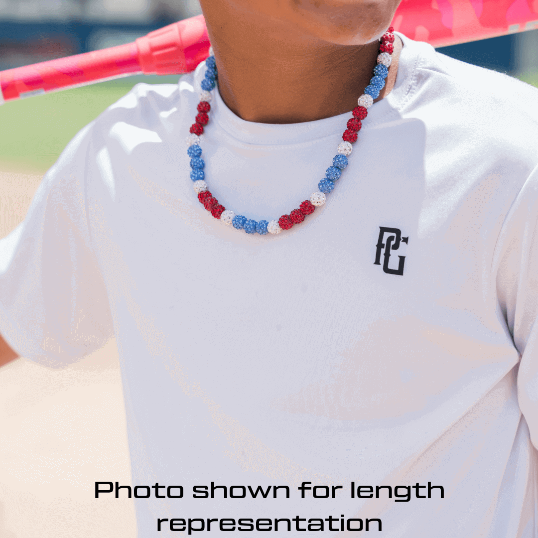 Black and baby blue iced out baseball bead necklace for players and fans