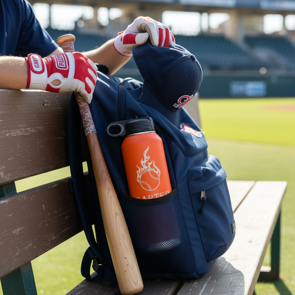 On Fire Baseball Water Bottle