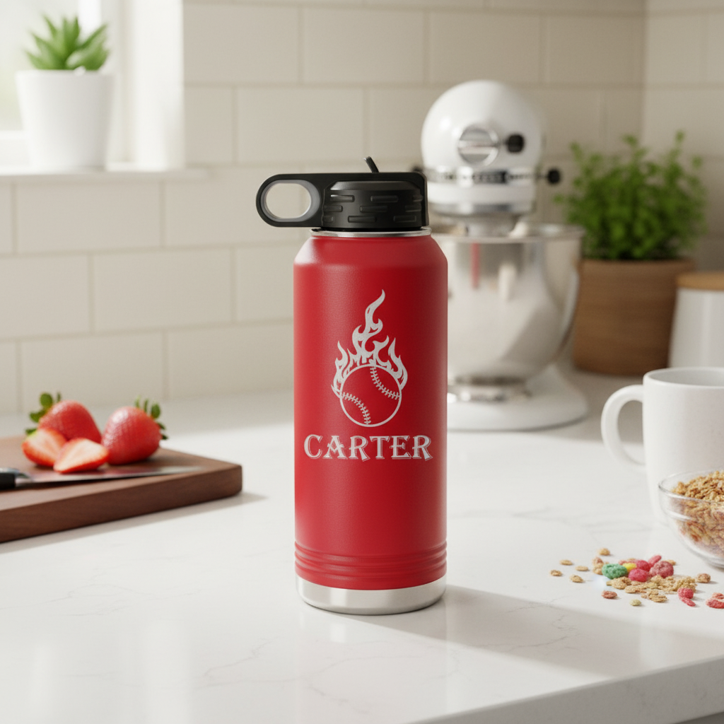 On Fire Baseball Water Bottle