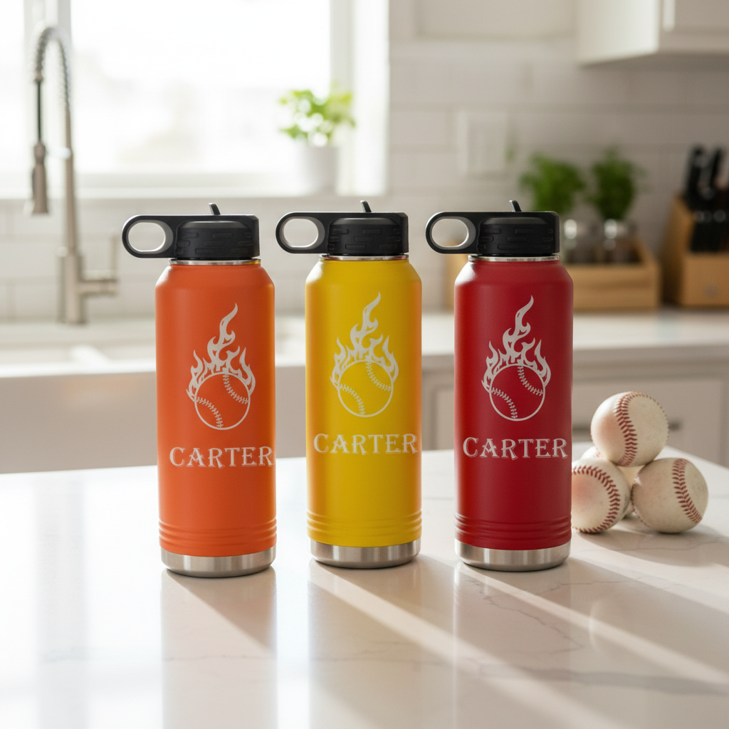 On Fire Baseball Water Bottle