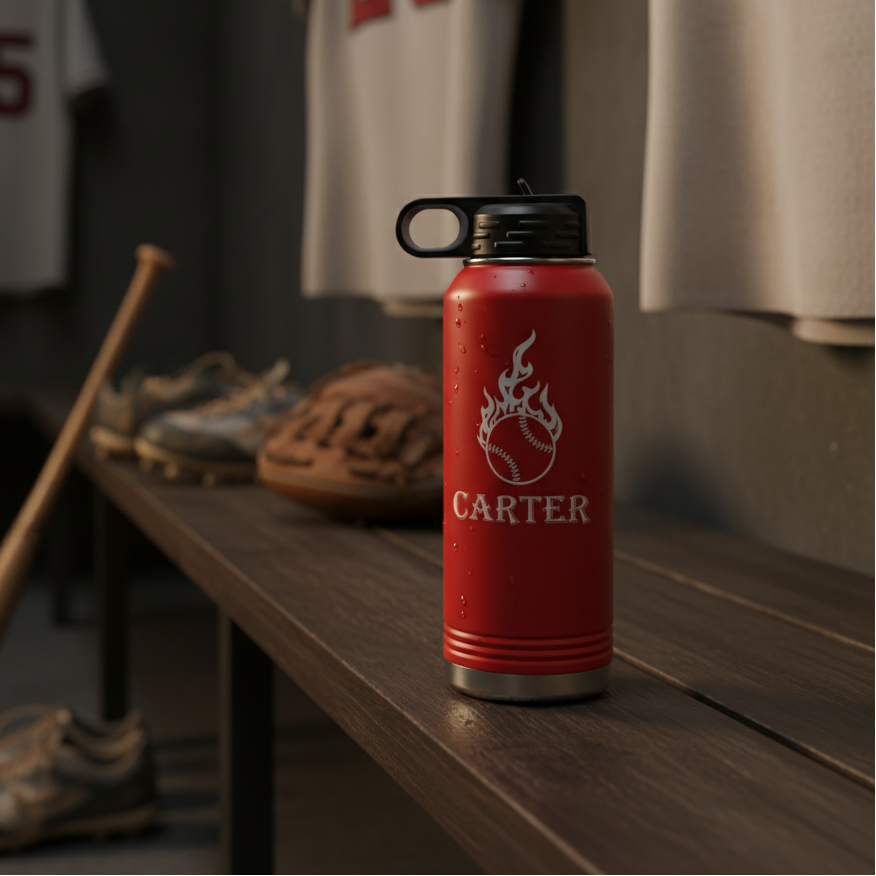 On Fire Baseball Water Bottle