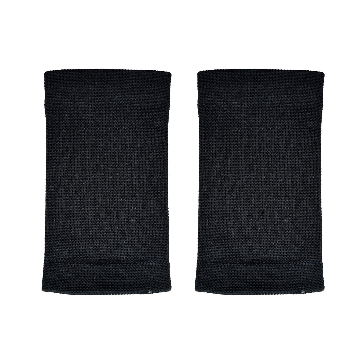 Pair of black wrist support sleeves shown flat, displaying seamless knit construction and tubular design for both wrists